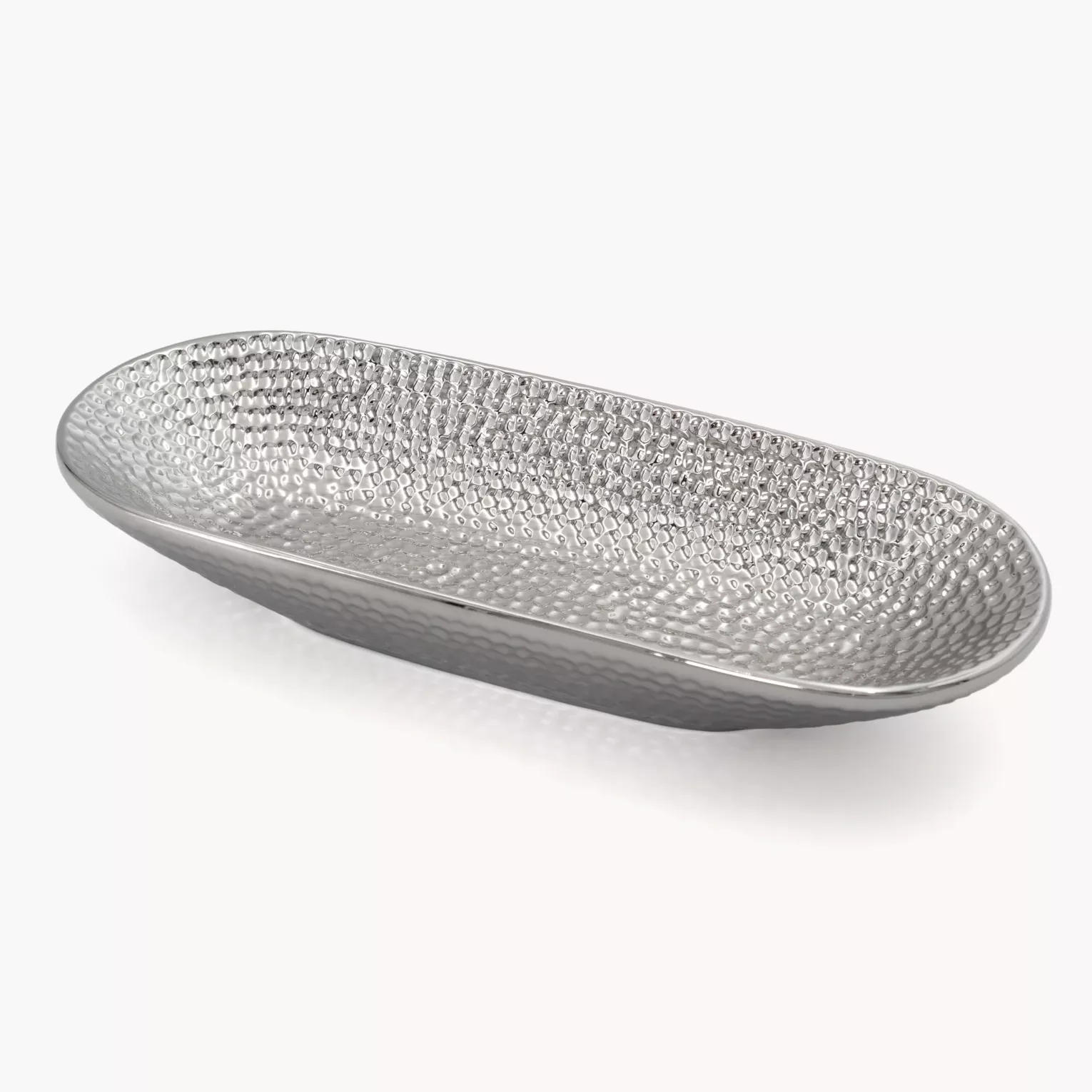 Patera dekoracyjna srebrna z ozdobnym wzorem 31x13x5 cm GREG