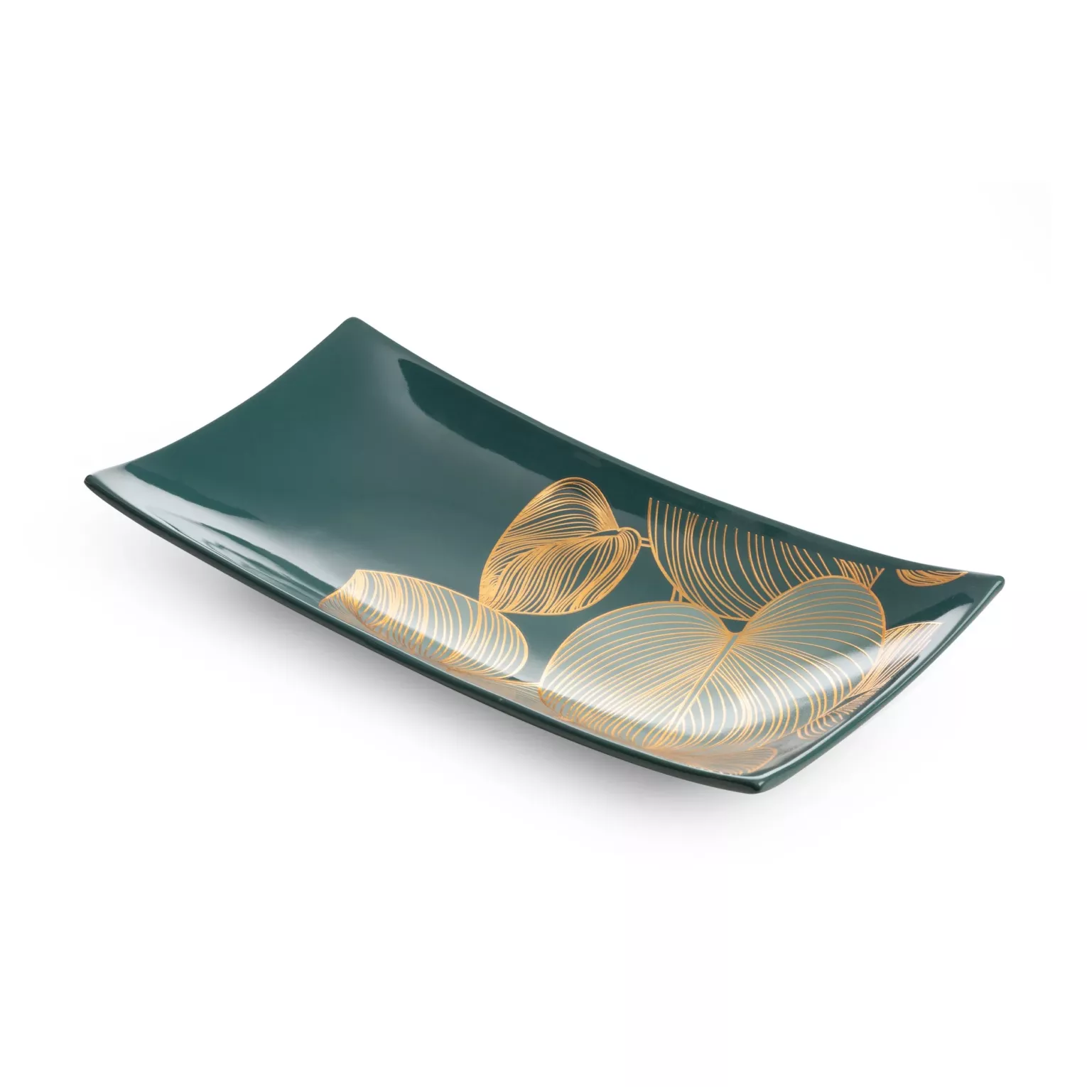 Patera dekoracyjna  szałwiowo-złota z motywem liści 30x15x5 cm SALVIA LIMITED COLLECTION