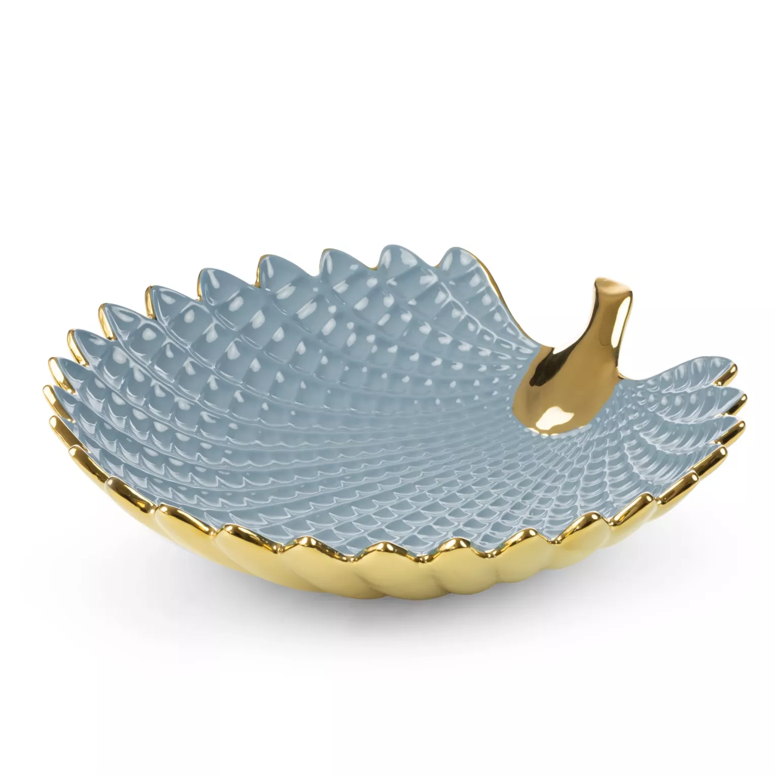 Patera ceramiczna dekoracyjna niebiesko-złota  w formie liścia 33x33x8 cm HIRAL