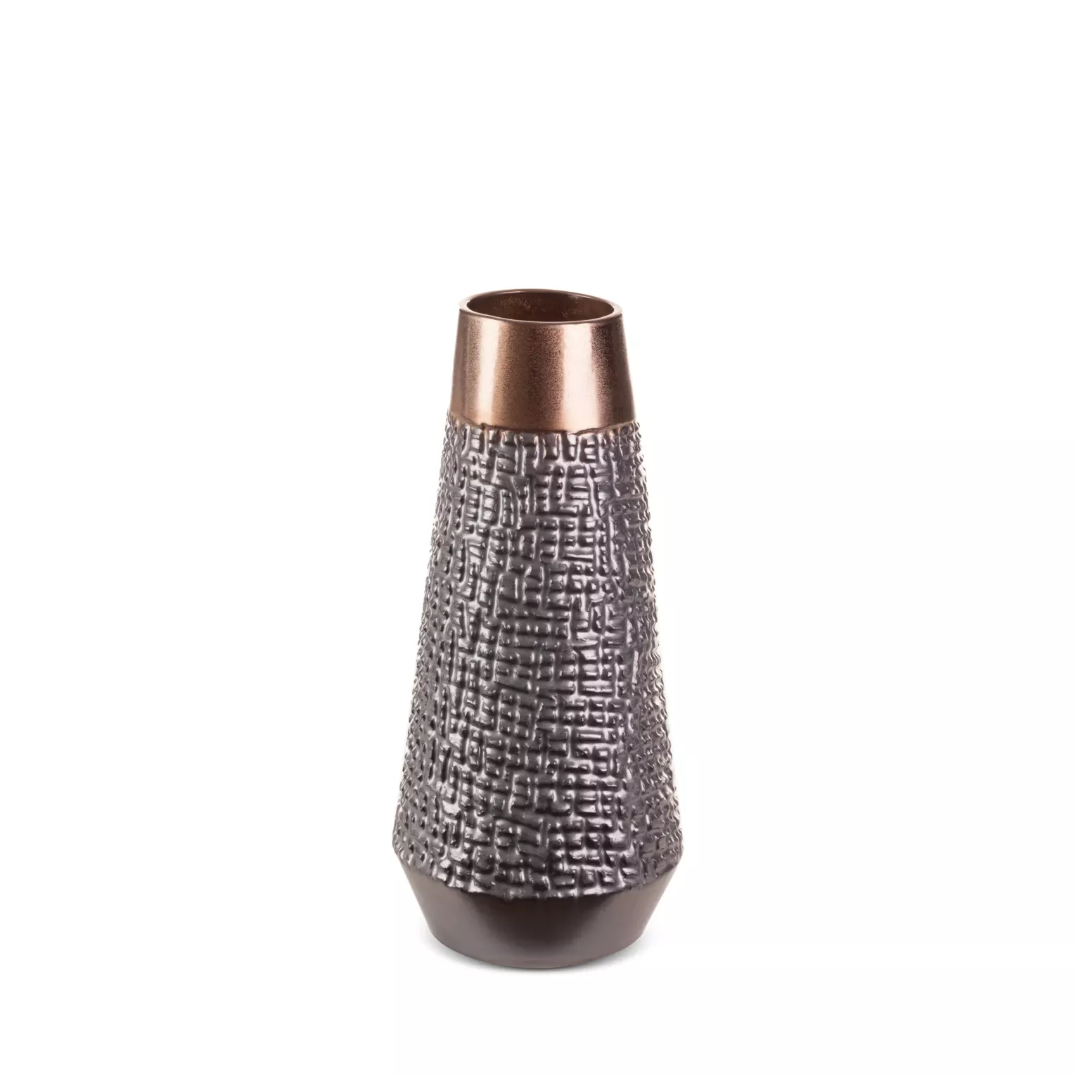 Wazon ceramiczny stalowo-brązowy  z wytłaczanym wzorem średnica 16x34 cm MORENA