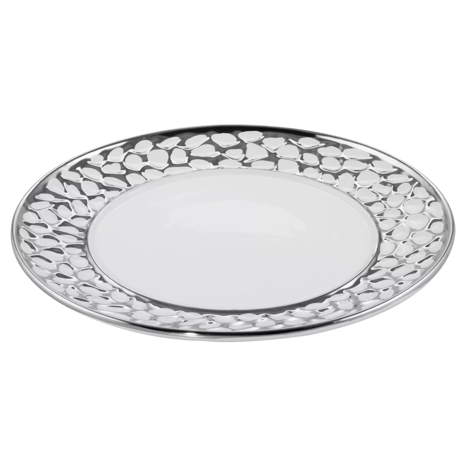 Patera ceramiczna dekoracyjna biało-srebrna okrągła średnica 30x2 cm MADLEN