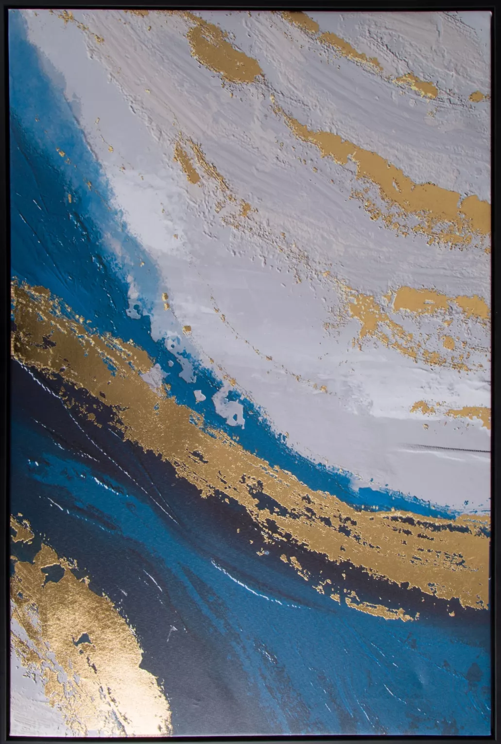 Obraz abstrakcja szaro, granatowy nadruk na płótnie ze złotymi zdobieniami 60x90 cm COLLAGE 5