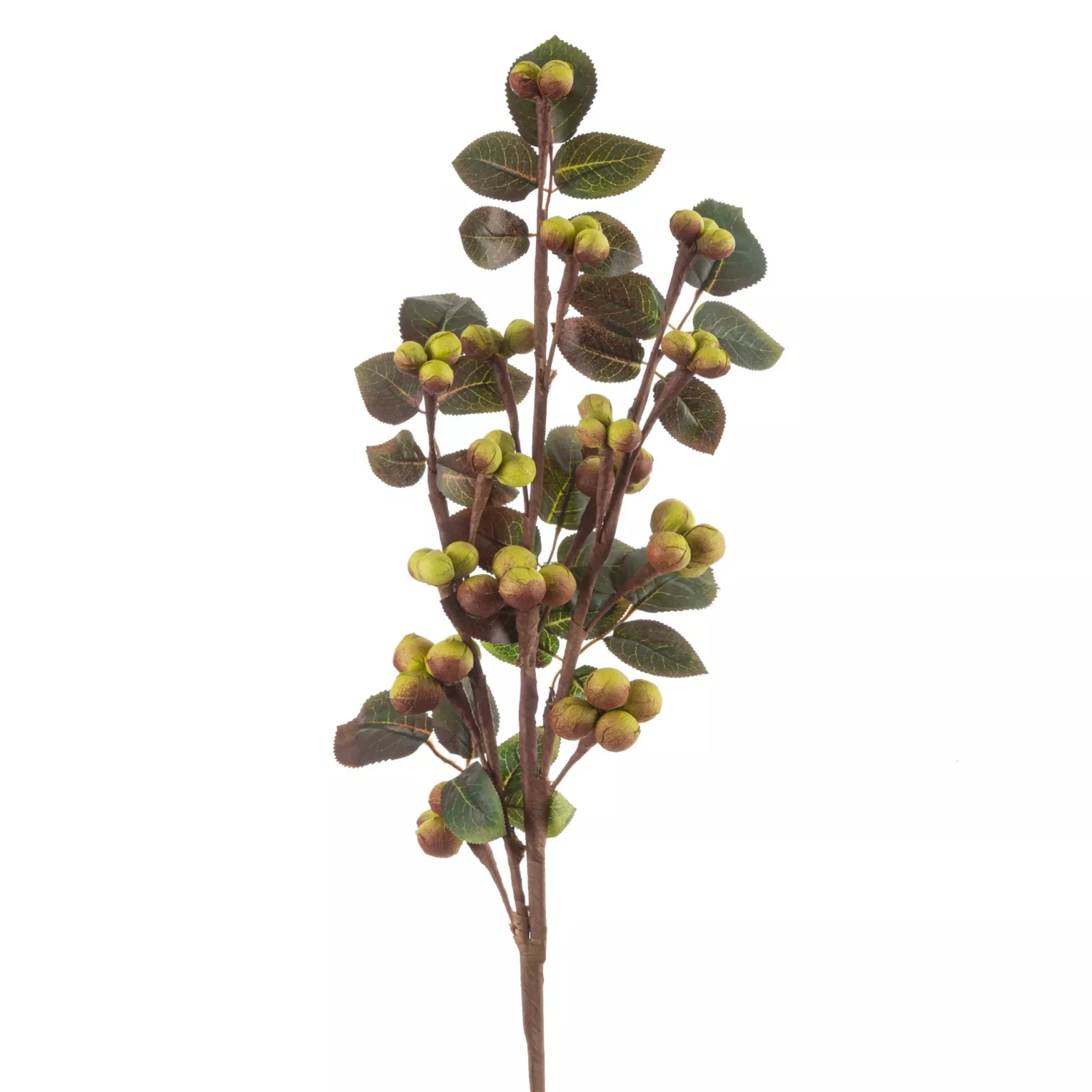 Gałązka sztuczna z jagodami zielono, brązowa 99 cm
