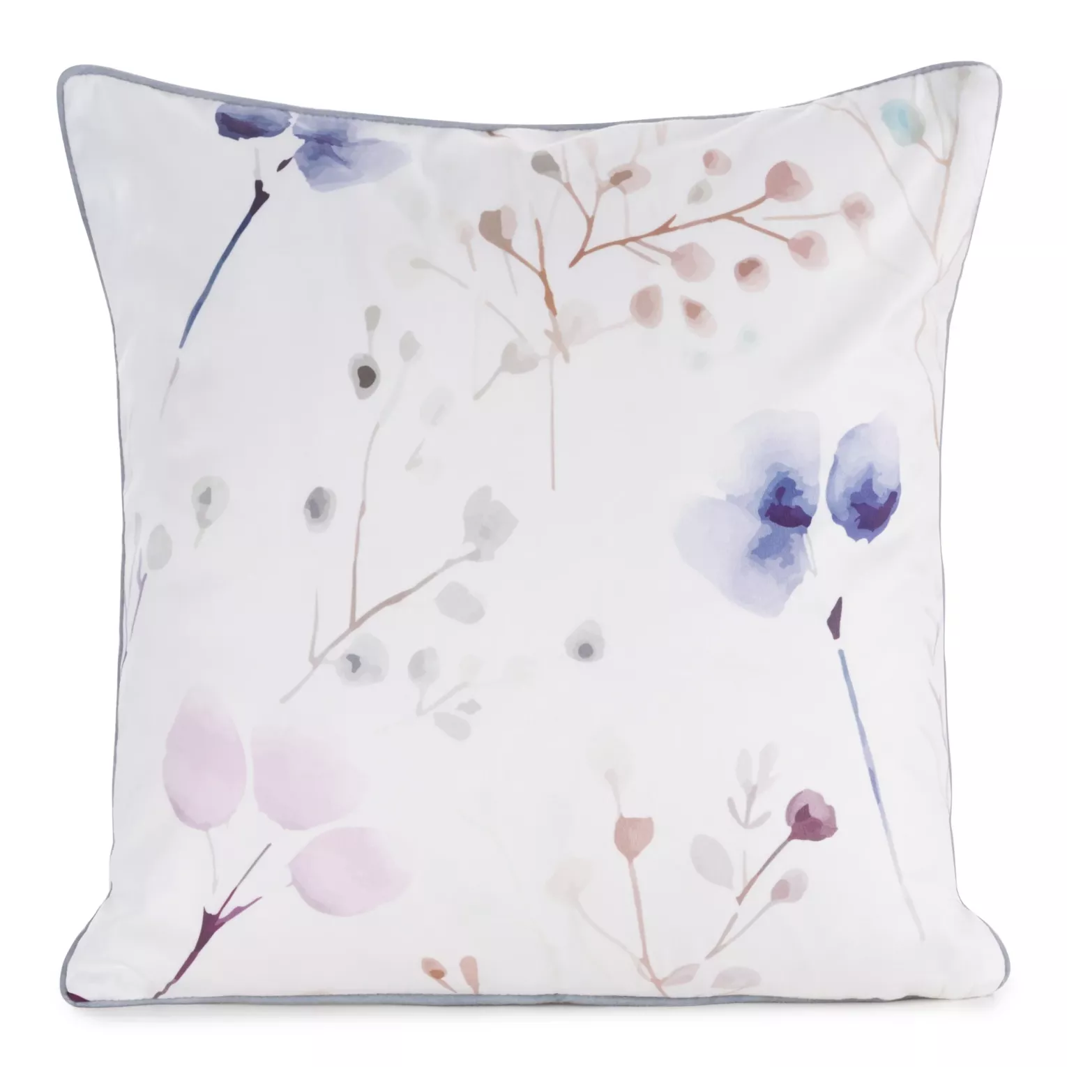 Poszewka na poduszkę 45x45 cm welwetowa, biało beżowa z nadrukiem pastelowych kwiatów i VELVET 150 Eurofirany Premium