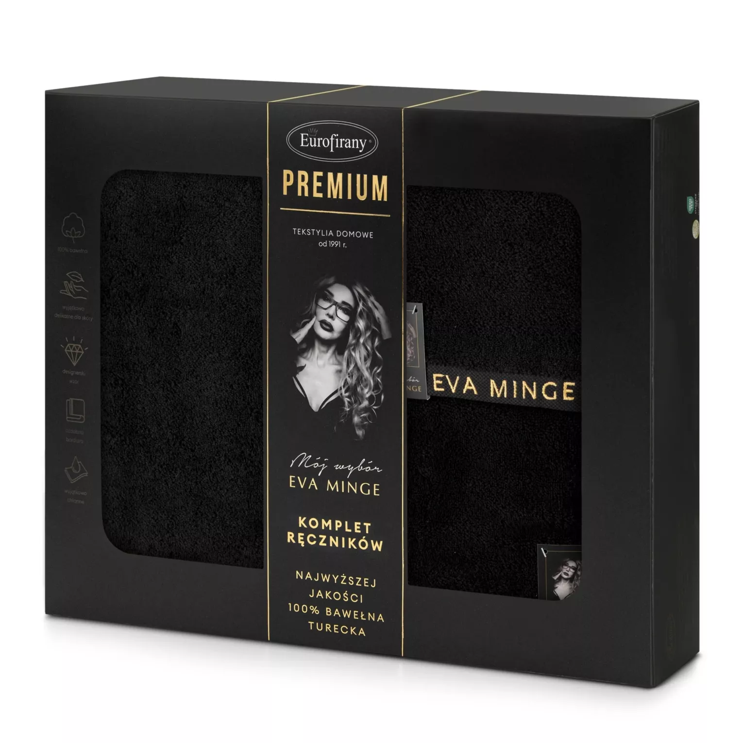 Zestaw ręczników bawełnianych na prezent 3 szt kolor czarny 550 g/m2 VENUS Eva Minge
