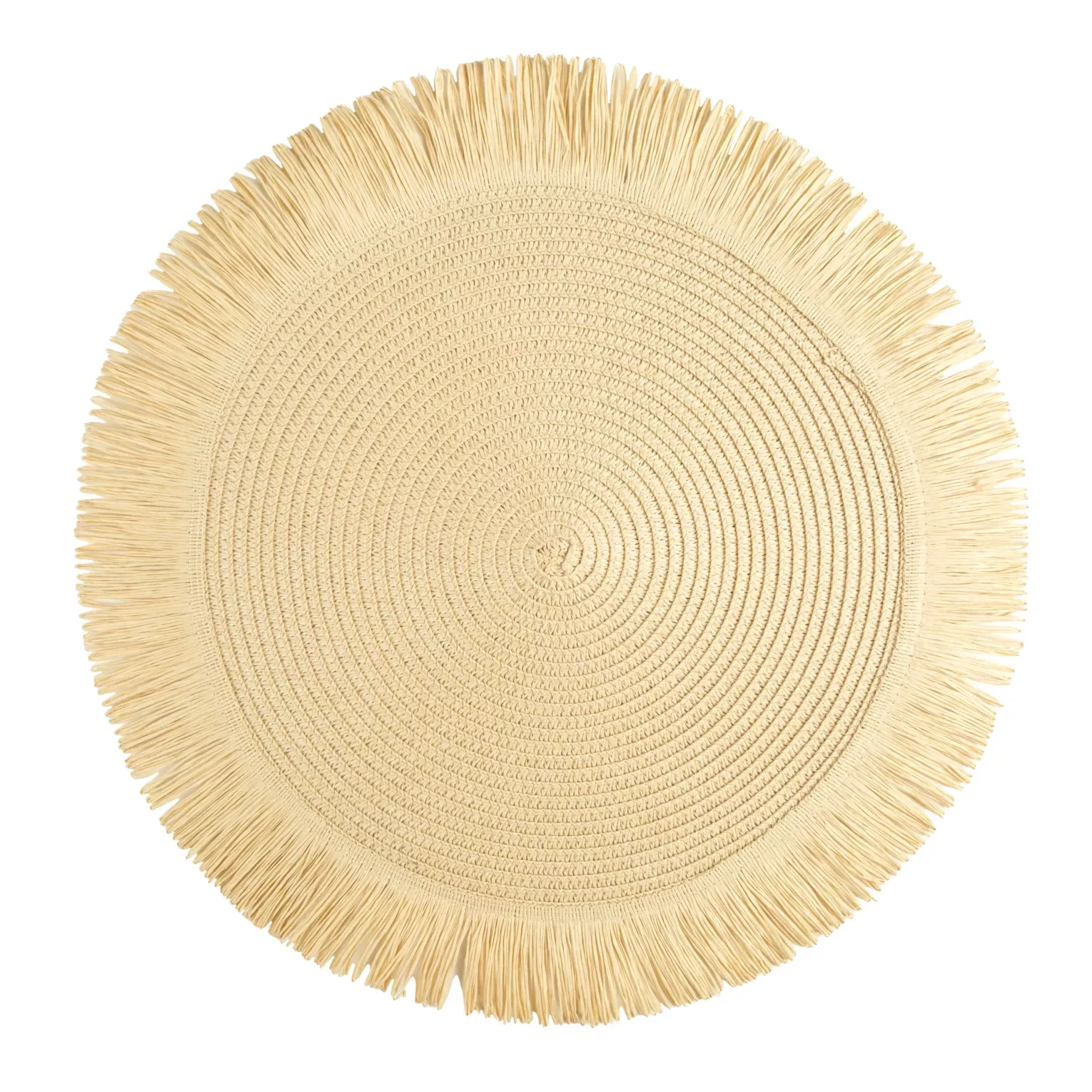 Podkładka okrągła na stół beżowa średnica 38 cm BOHO 1 pleciona z frędzlami