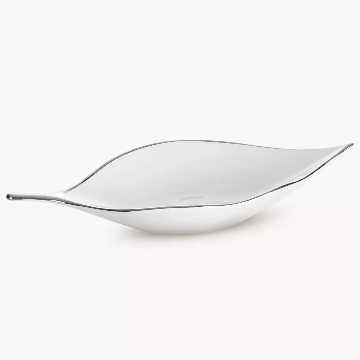 Patera ceramiczna biało-srebrna  w kształcie liścia 18x40x7 cm ABBI