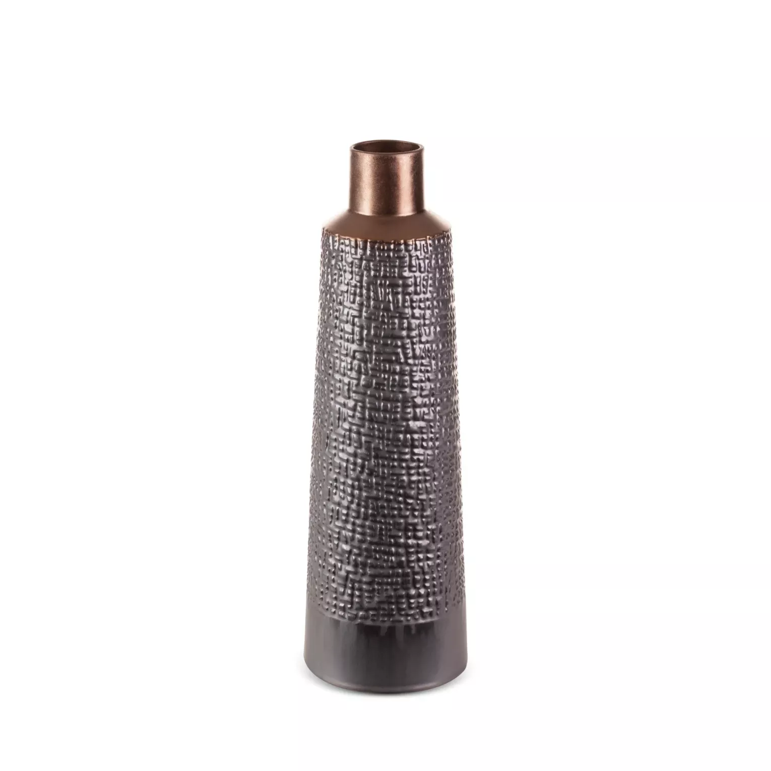 Wazon ceramiczny stalowo-brązowe  z wytłaczanym wzorem średnica 16x50 cm MORENA