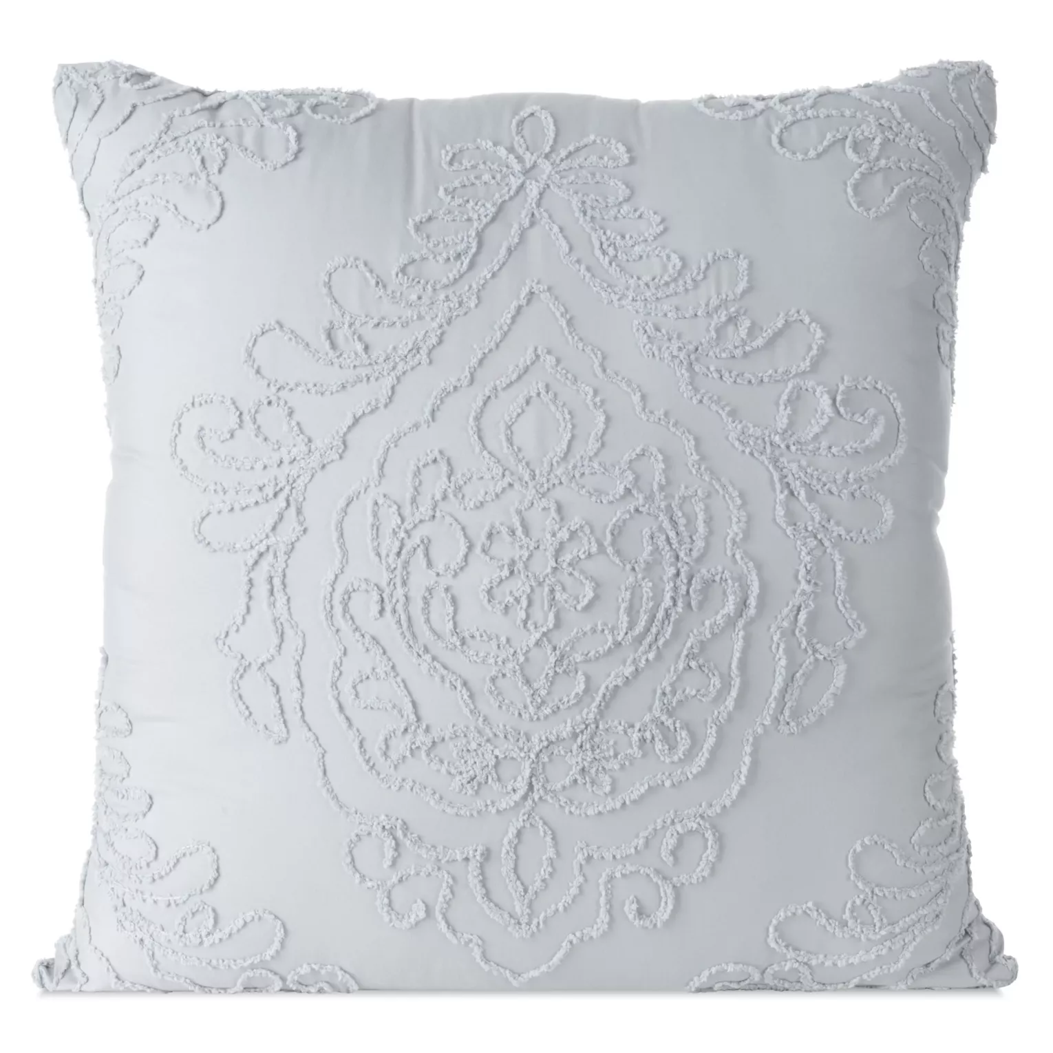 Poszewka na poduszkę 60x60 cm zdobiona ornamentową aplikacją jasnoszara MIRA