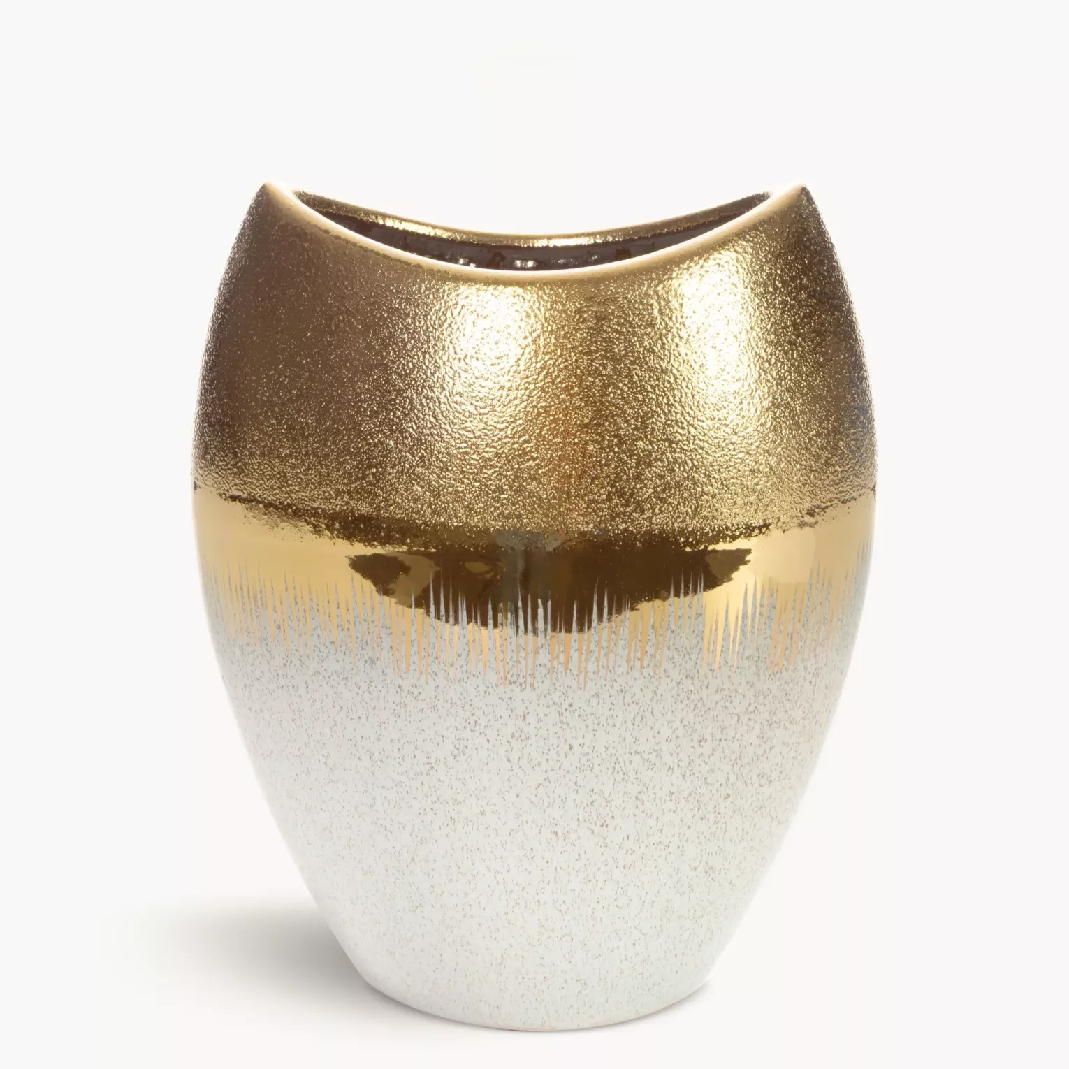 Wazon ceramiczny  kremowo-złoty łączący fakturę granitu z lśniącą powierzchnią 24x15x30 cm