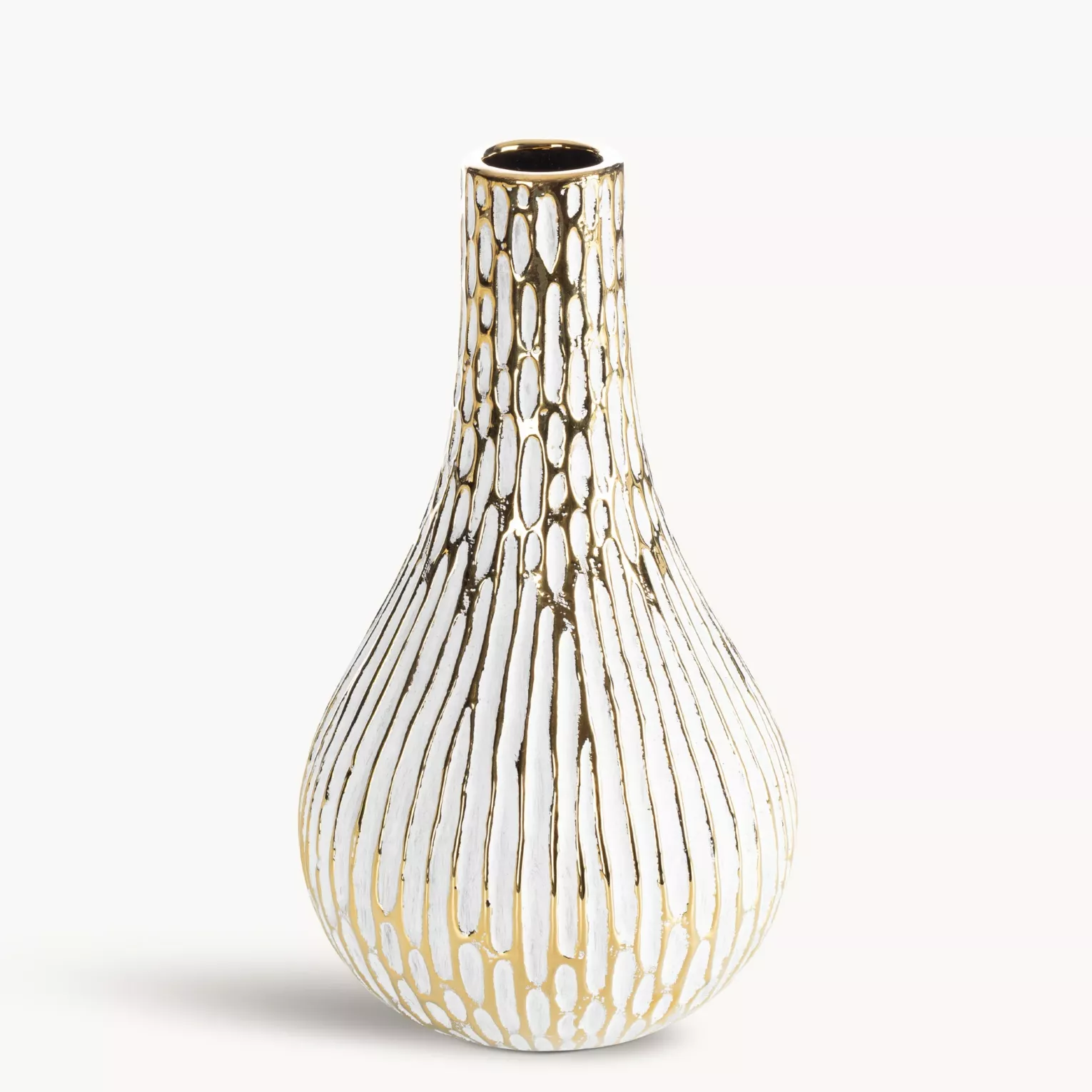 Wazon ceramiczny biało, złoty o ozdobnej fakturze 14x25 cm ANDREA