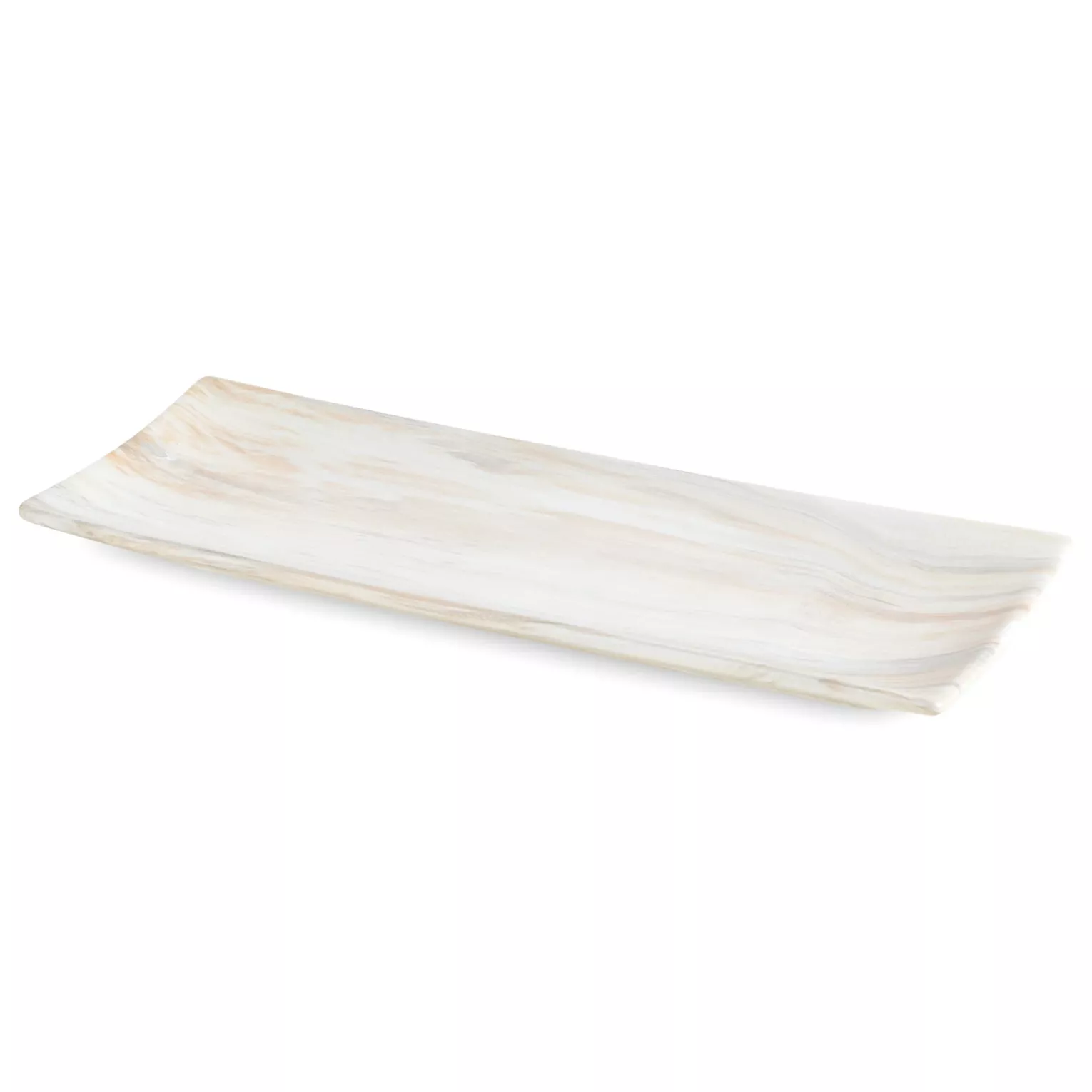 Patera ceramiczna dekoracyjna beżowo-biała  z przecieranym wzorem 39x14x4 cm ALIANA
