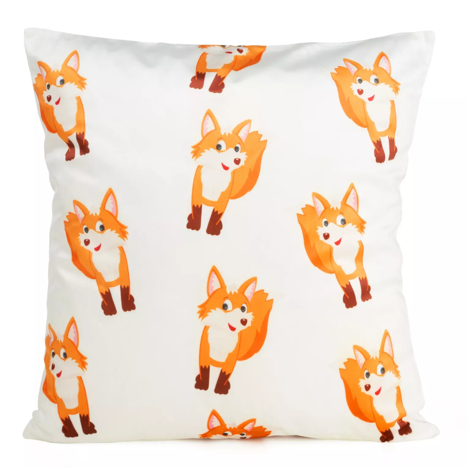 Poszewka na poduszkę 45x45 cm welwetowa, biało pomarańczowa z motywem lisów KIDS 9B DESIGN 91