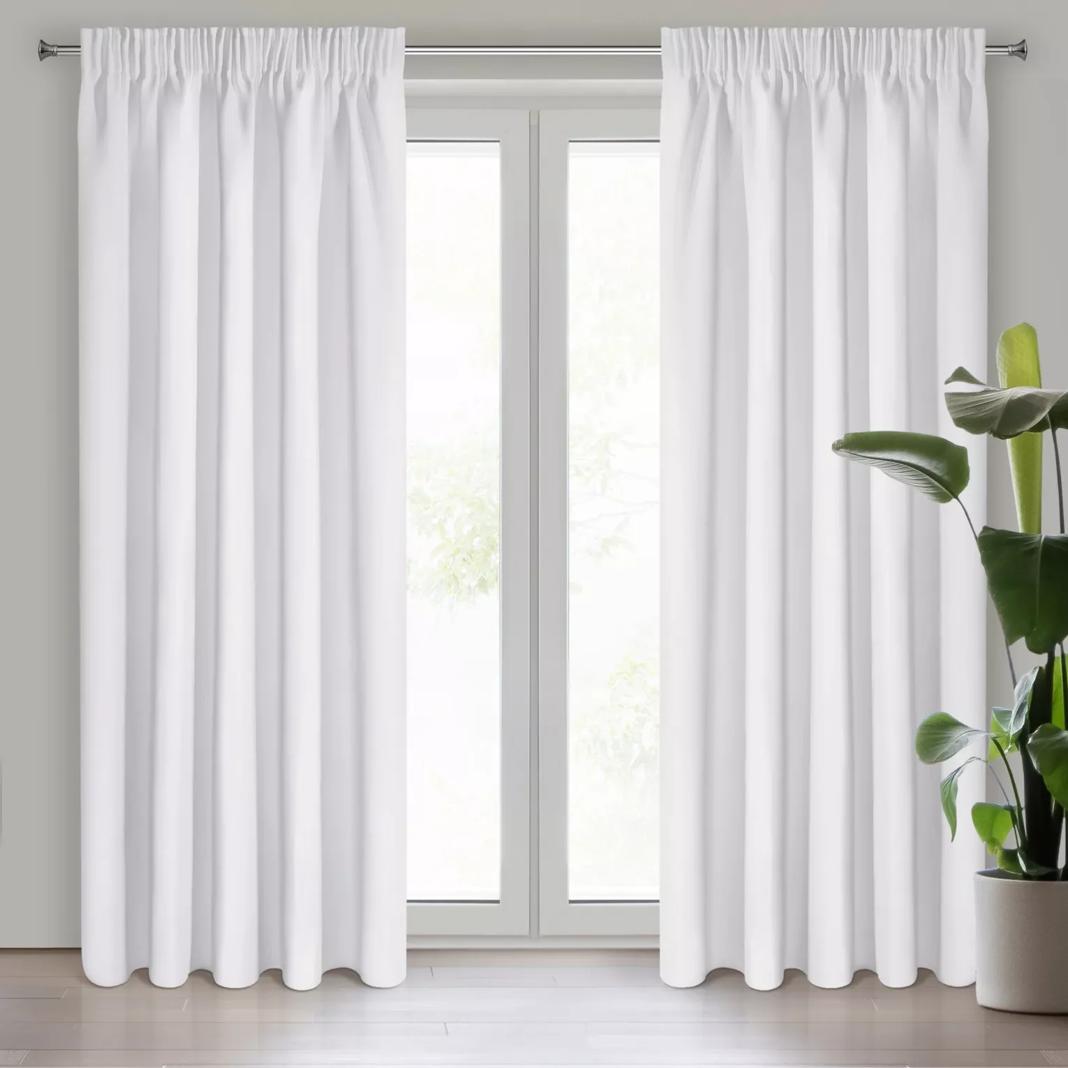 Zasłona biała z gładkiej tkaniny zaciemniającej typu - BLACKOUT 135x270 cm taśma - PARISA - Design 91