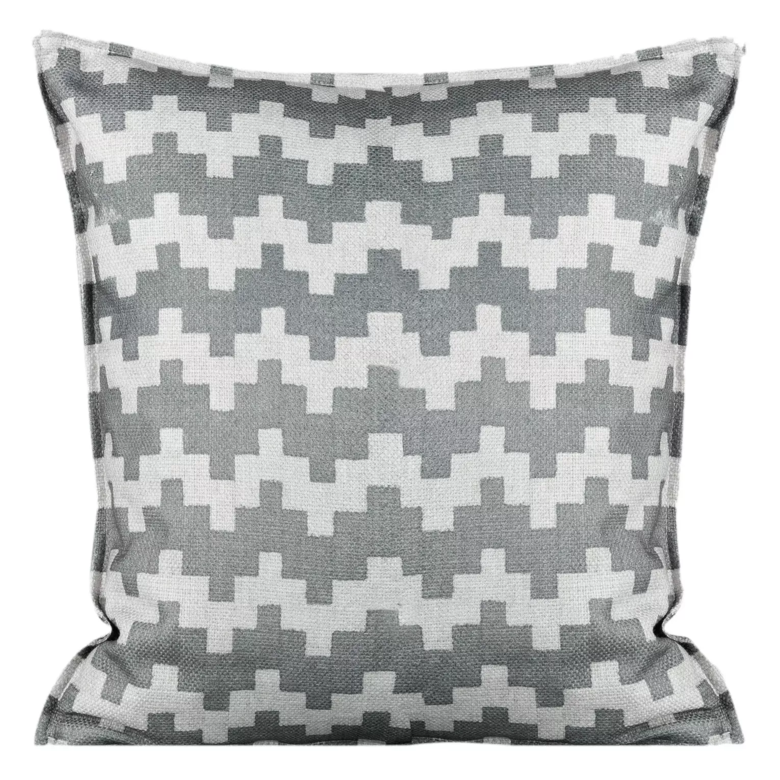 Poszewka na poduszkę 45x45 cm welwetowa stalowo, beżowa z geometrycznym nadrukiem i wypustką na brzegach GEO
