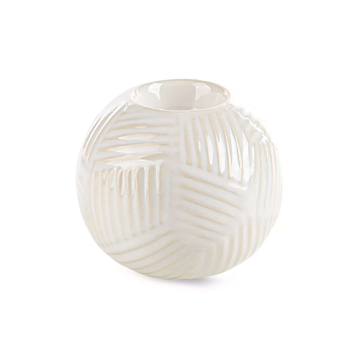 Świecznik ceramiczny  kremowy dekoracyjny  z wytłaczanym wzorem średnica 10x9 cm ROMINA  - kolekcja SEA SUMMER