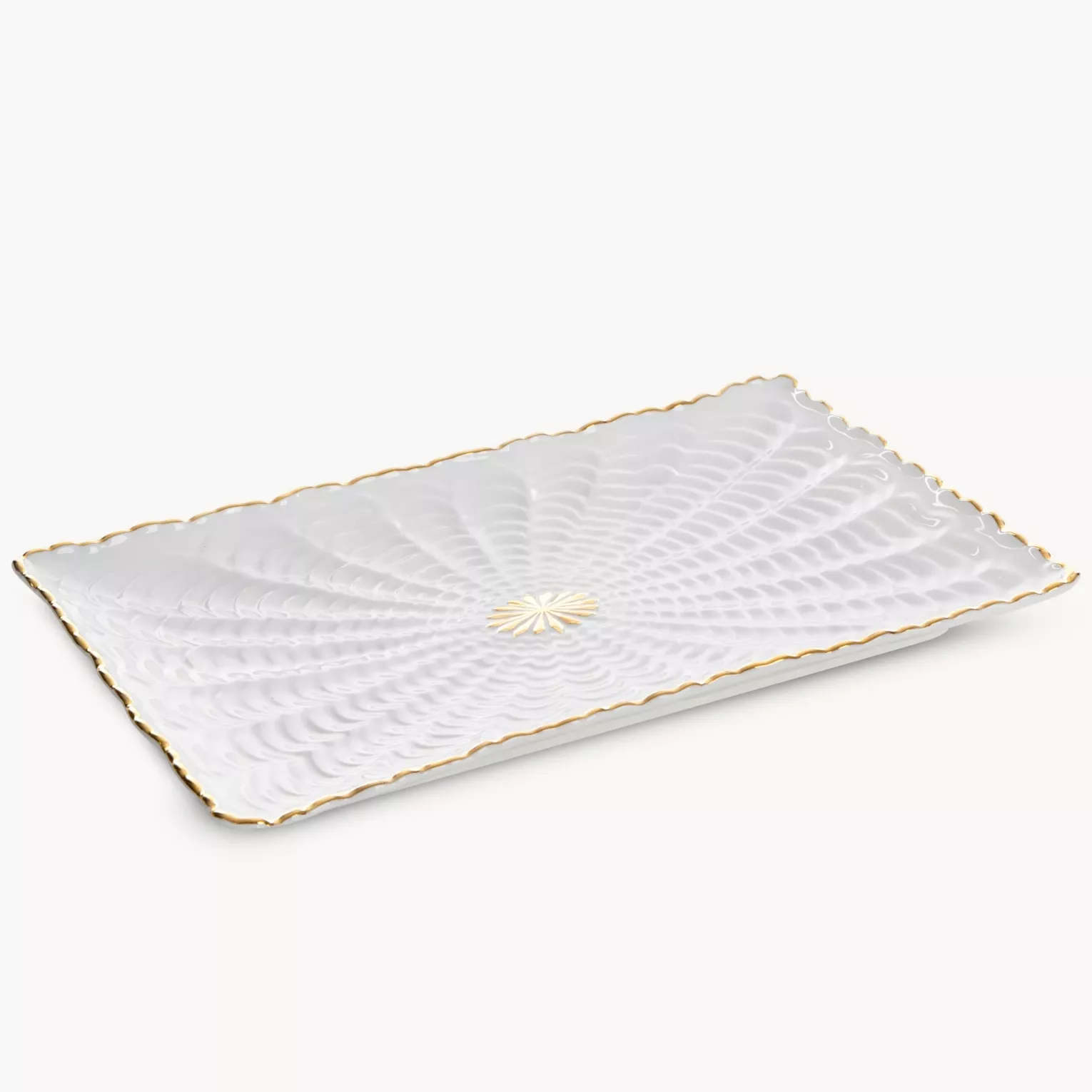 Patera ceramiczna dekoracyjna kremowo-złota  z wypukłym wzorem 26x17x2 cm GAIA