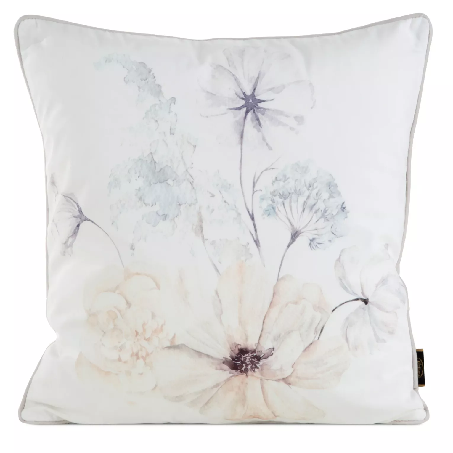 Poszewka na poduszkę 45x45 cm welwetowa, kremowo beżowa, dwustronna z motywem kwiatów VELVET 127 Eurofirany Premium