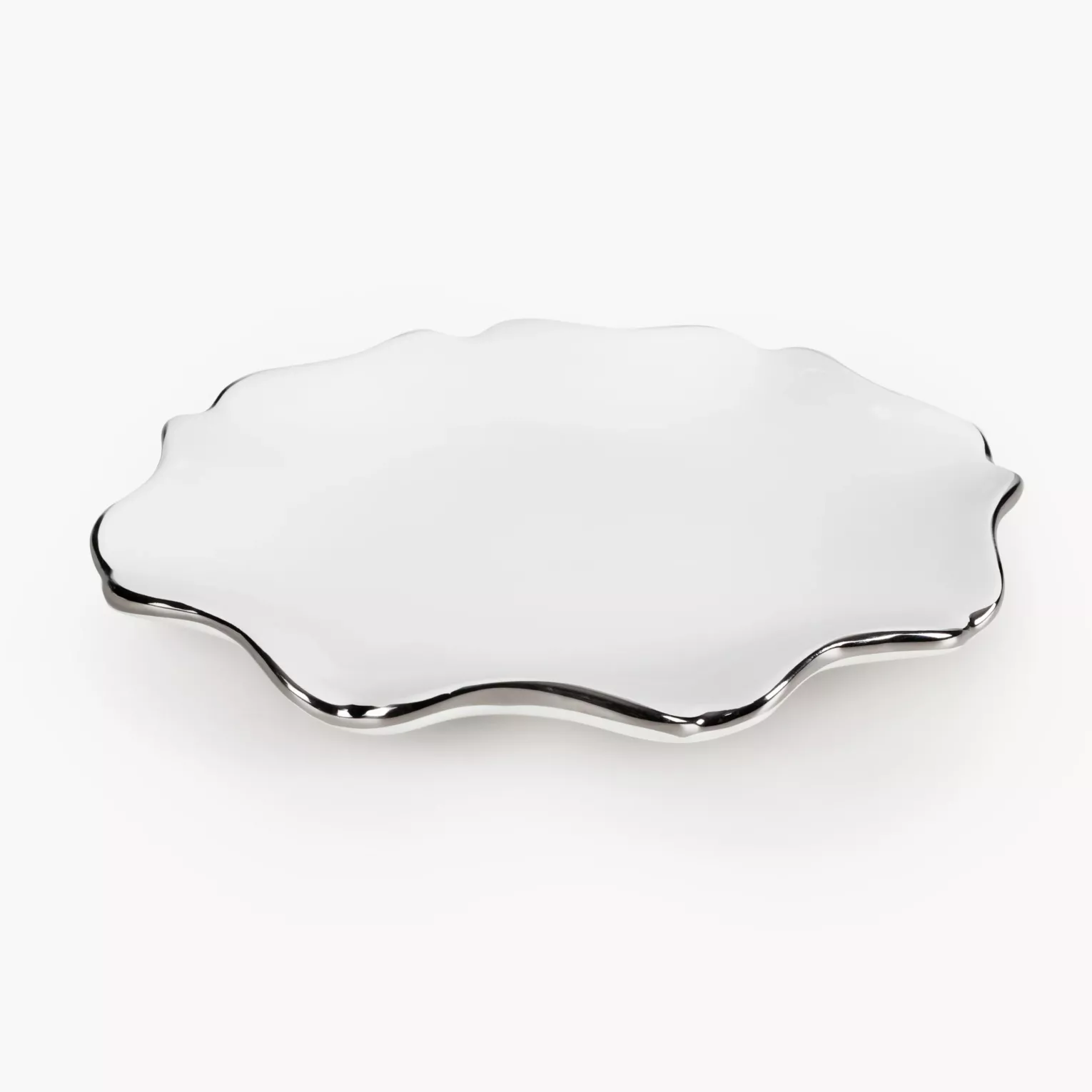 Patera ceramiczna dekoracyjna biało-srebrna  z falującymi brzegami 20x15x3 cm AUREN 3