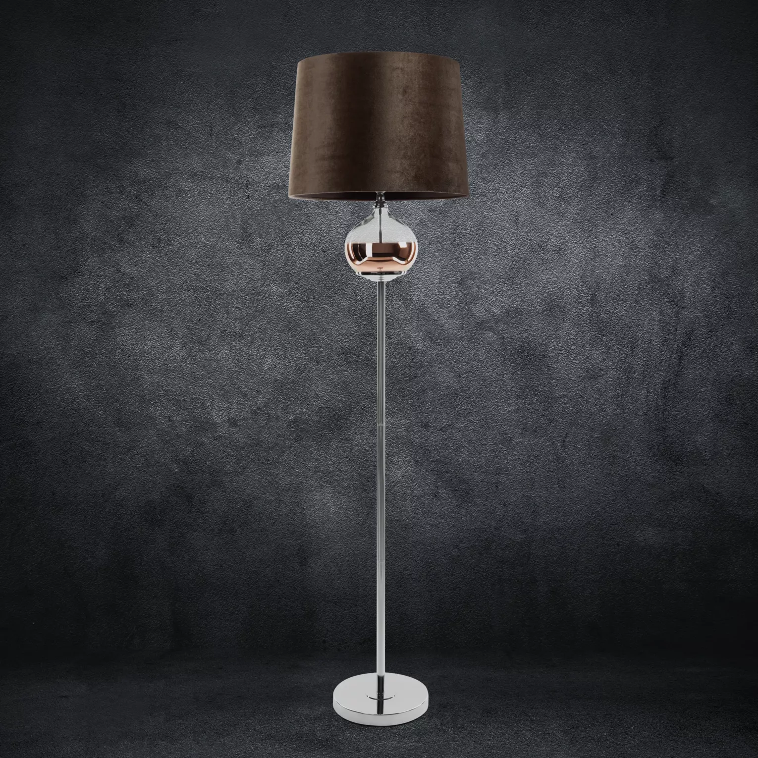 Lampa stojąca do pokoju ciemnobrązowa z welwetowym abażurem 38 x 157 cm AMORA