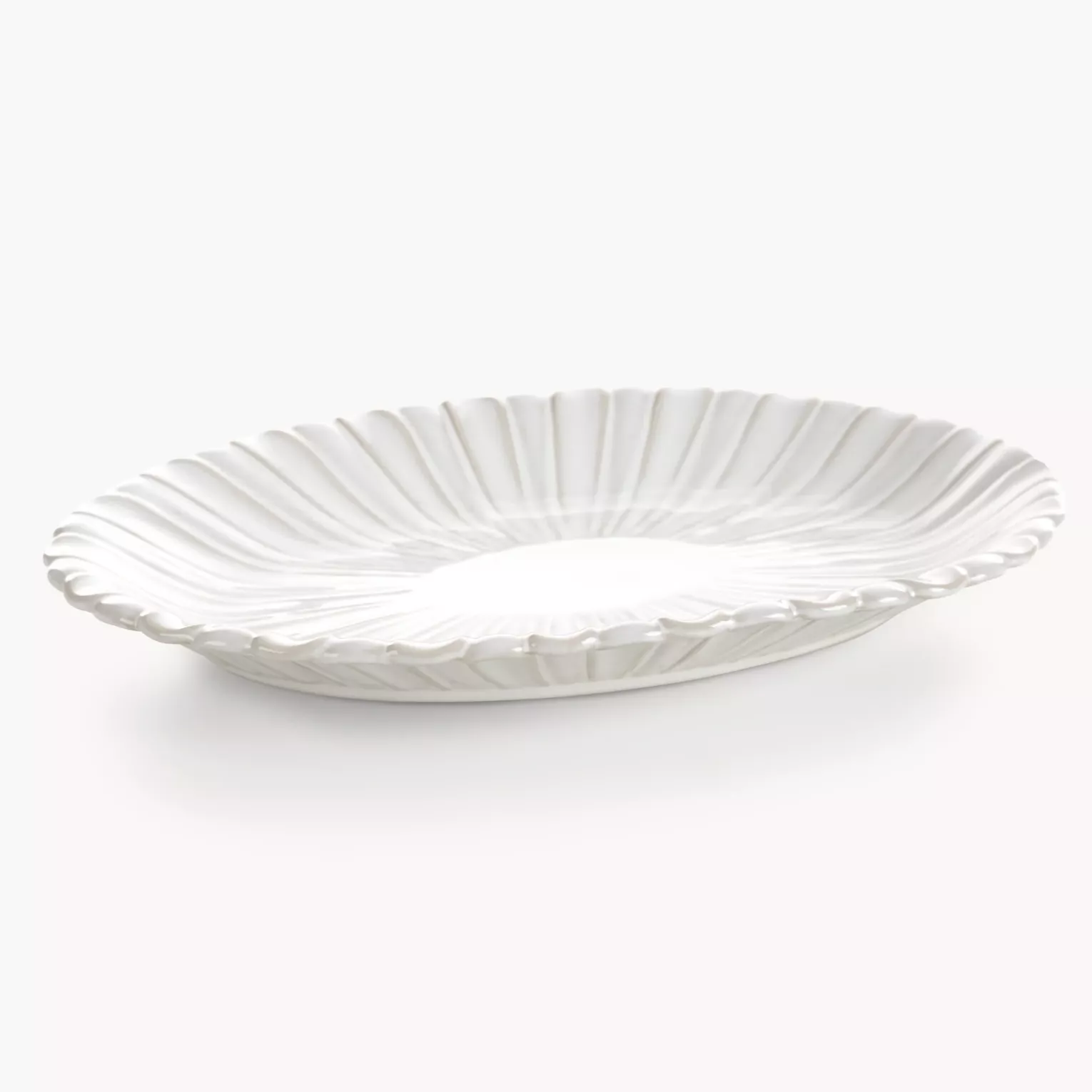 Patera ceramiczna dekoracyjna kremowa z przecieranym wzorem w stylu eko 31x20x3 cm  AVRIL