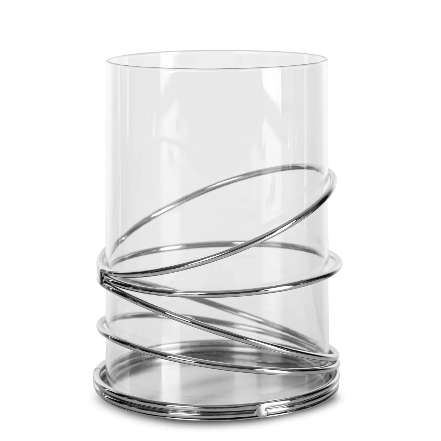 Świecznik dekoracyjny transparentny z metalu ze szklanym kloszem średnica 11x15 cm NALA