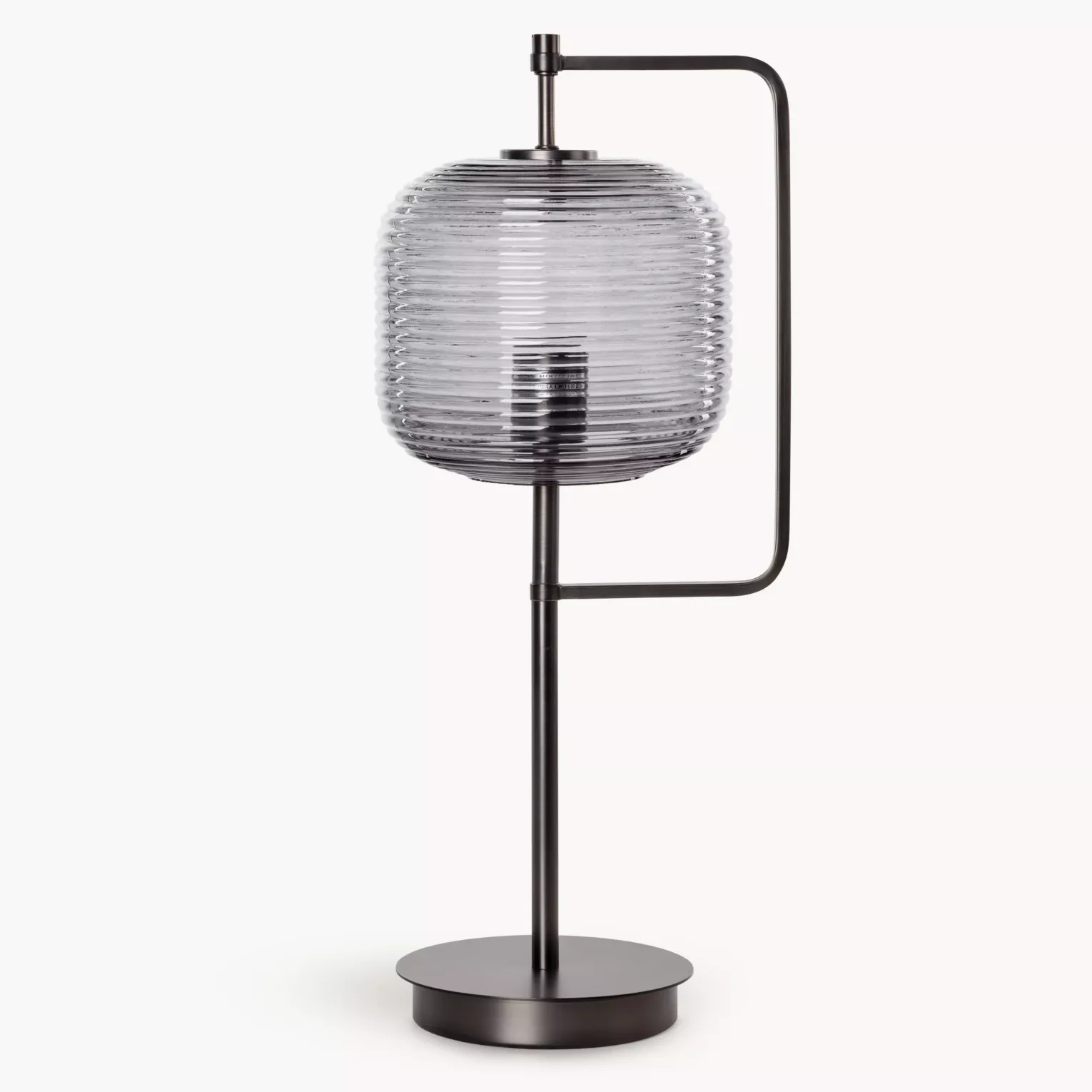 Lampa stołowa nocna grafitowa nowoczesna ze szklanym tłoczonym abażurem 24x55 cm ARON