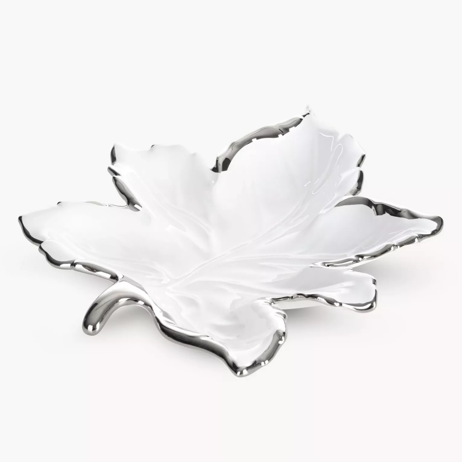 Patera ceramiczna biało-srebrna  w kształcie liścia 28x30x5 cm ABBI