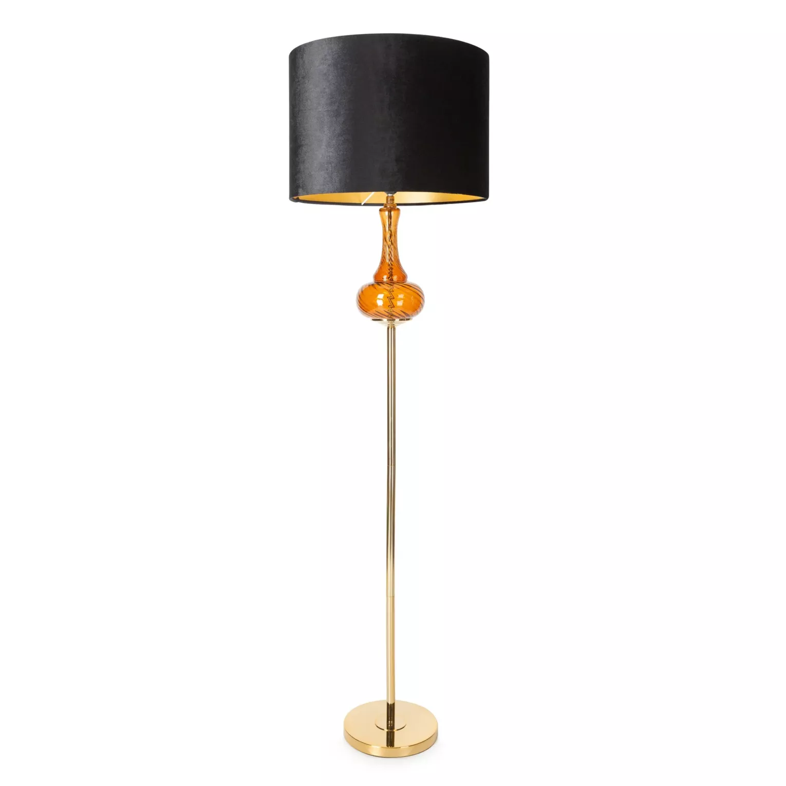 Lampa stojąca do salonu czarno, złota  zdobiona szklaną bombką i welwetowym abażurem 46 x 163 cm LILIANA