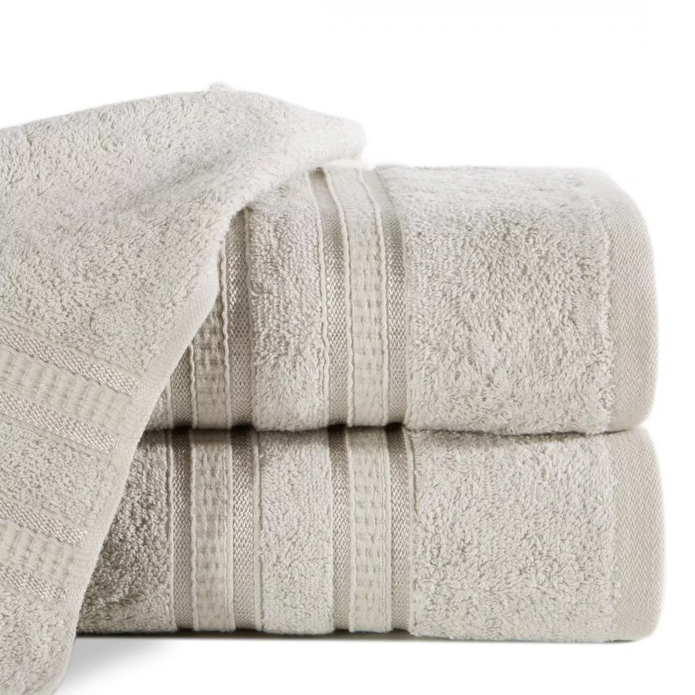 Ręcznik kąpielowy 50x90 cm bambusowy kolor beżowy zdobiony bordiurą w pasy 500 g/m2 MILA