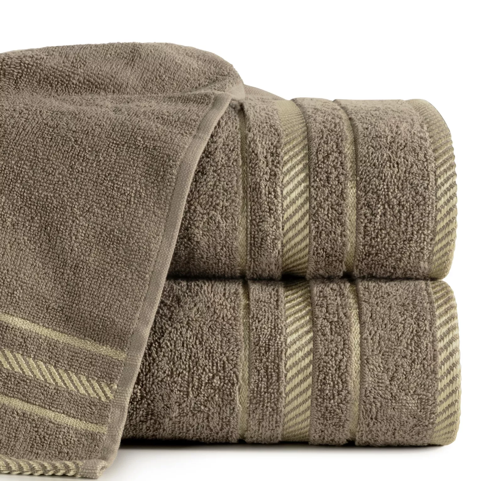 Ręcznik do rąk 30x50 cm bawełniany kolor brązowy z bordiurą podkreśloną żakardowymi paseczkami 480 g/m2 KORAL