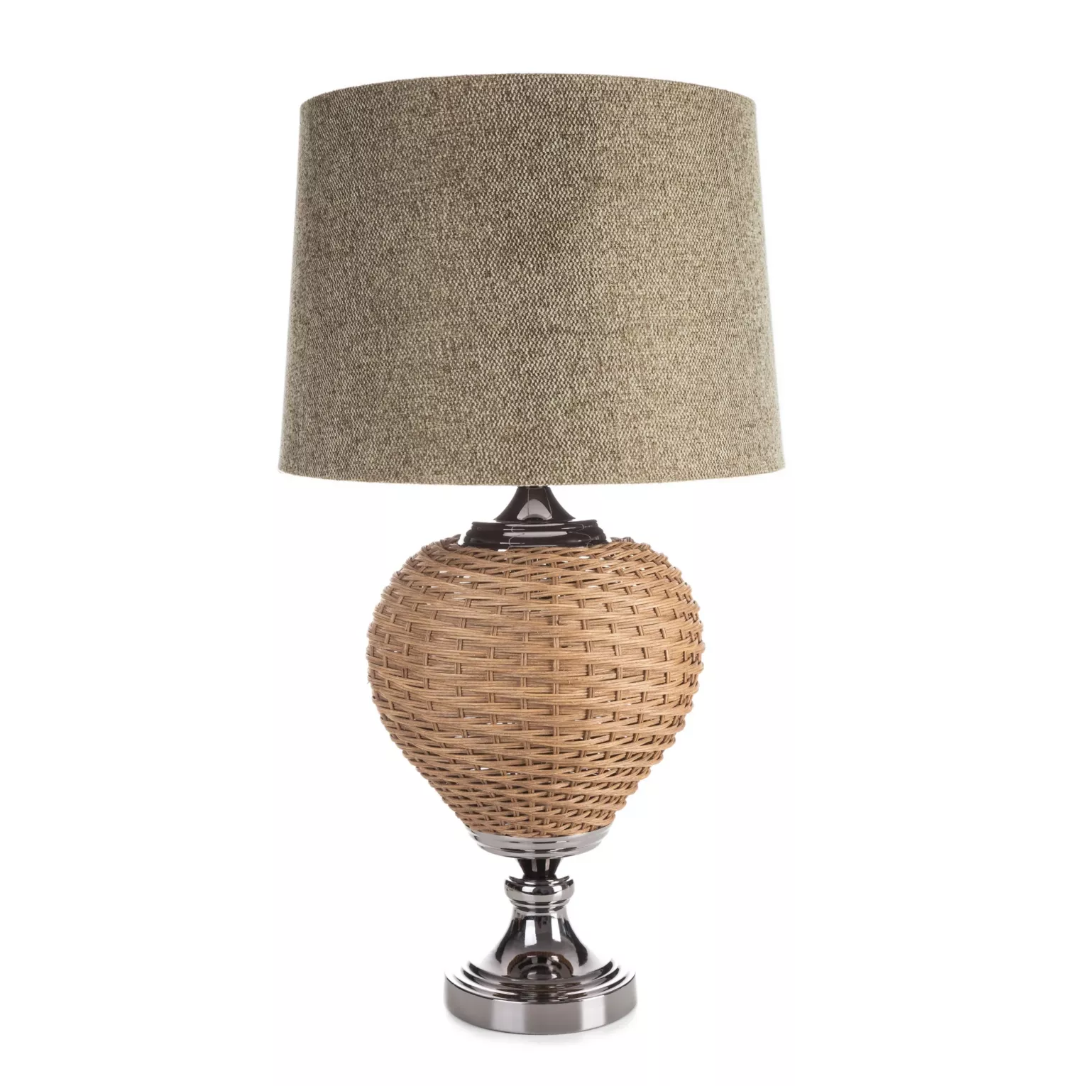 Lampa stołowa do pokoju beżowa  w stylu boho z plecioną podstawą i matowym abażurem 38 x 78 cm PATI