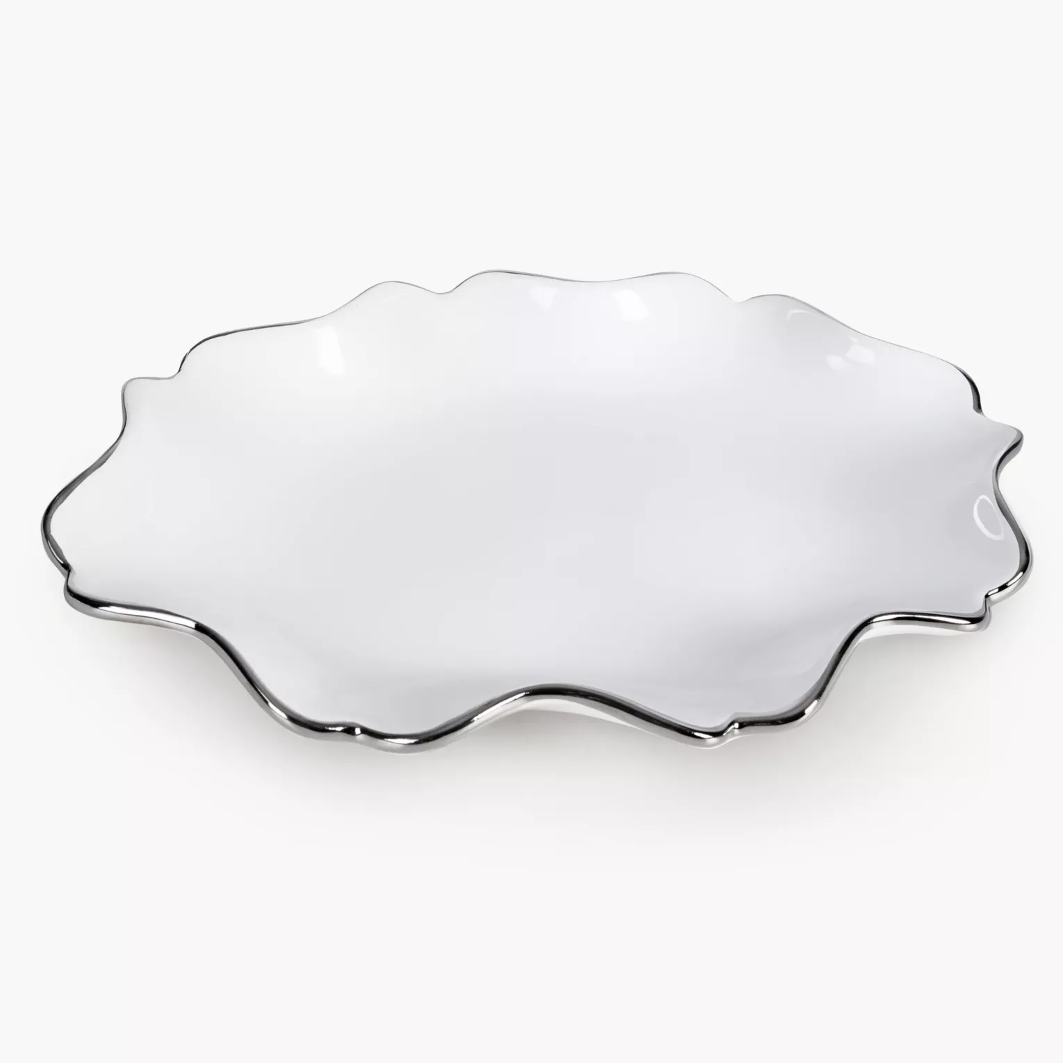 Patera ceramiczna dekoracyjna biało-srebrna o prostokątnym kształcie z efektem przecieranego  drzewa 30x16x3 cm AUREN