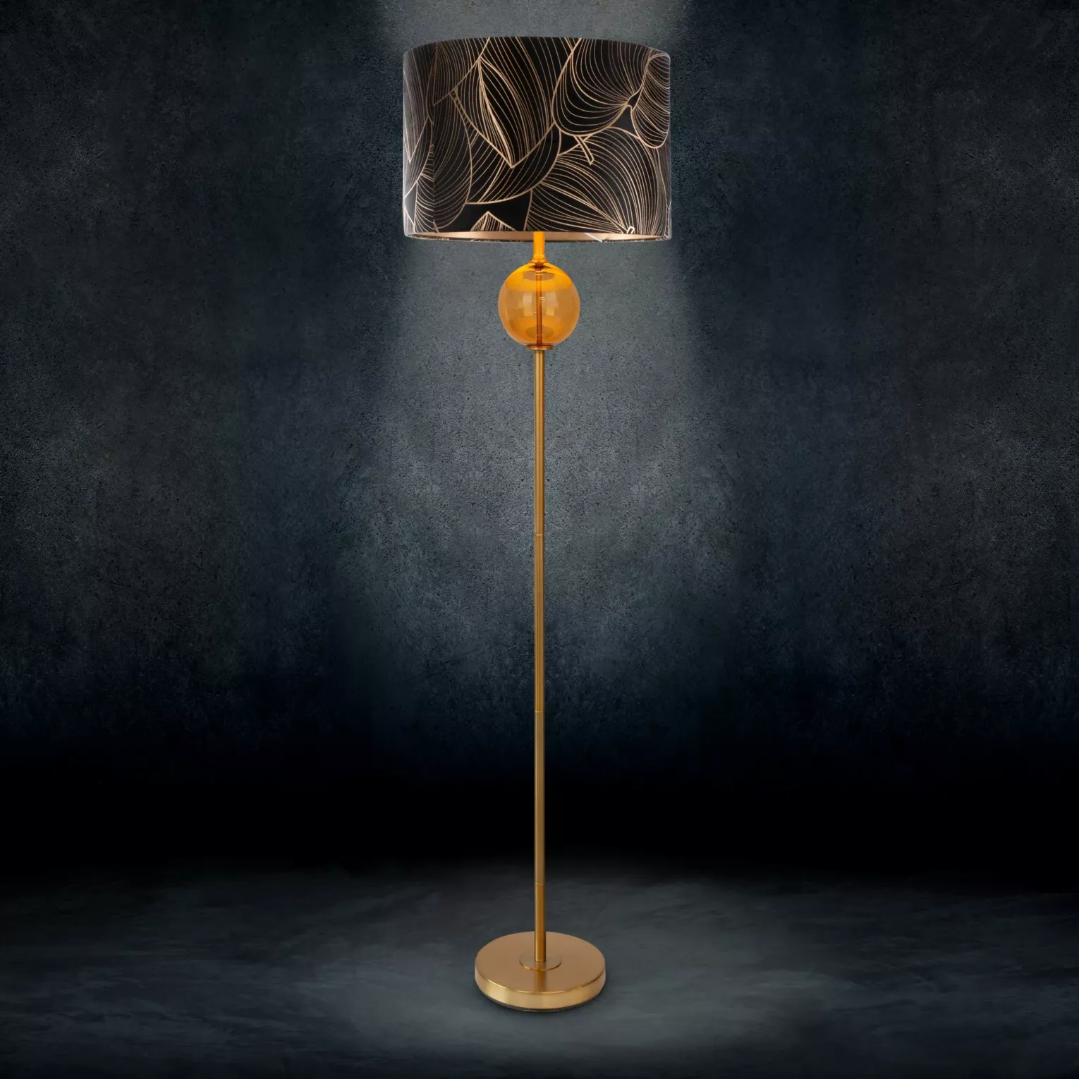 LIMITED COLLECTION Lampa stojąca VICTORIA 2 z podstawą łączącą szkło i metal oraz welwetowy abażur