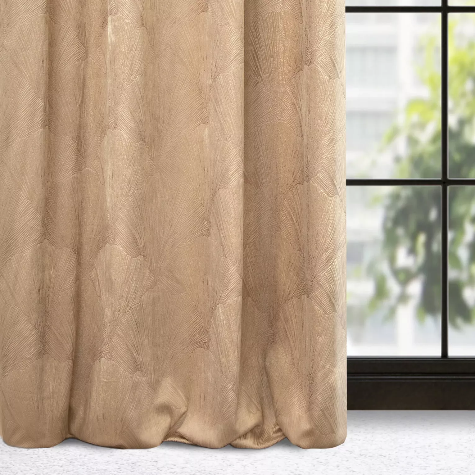 Zasłona welwetowa beżowo, szampańska z motywem roślinnym 140x250 cm przelotka - GOJA - Pierre Cardin