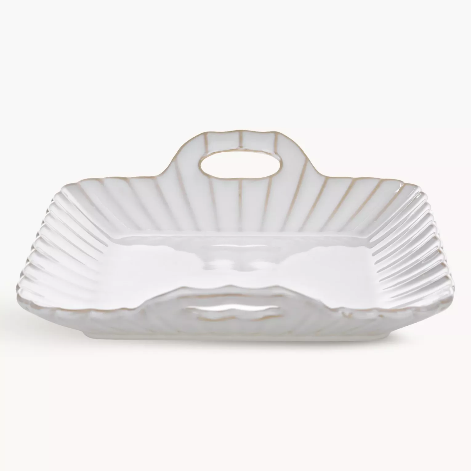 Patera ceramiczna dekoracyjna kremowo-beżowa  z praktycznymi uchwytami w stylu eko 24x23x6 cm AVRIL