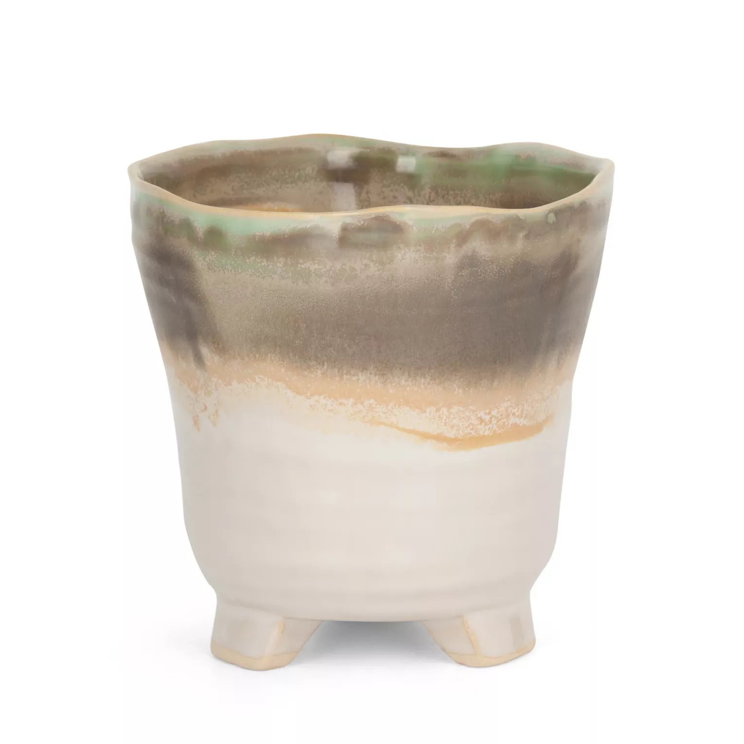 Osłonka ceramiczna na donicę  kremowo-beżowa w stylu boho z cieniowaniem średnica 13x13 cm KATIA
