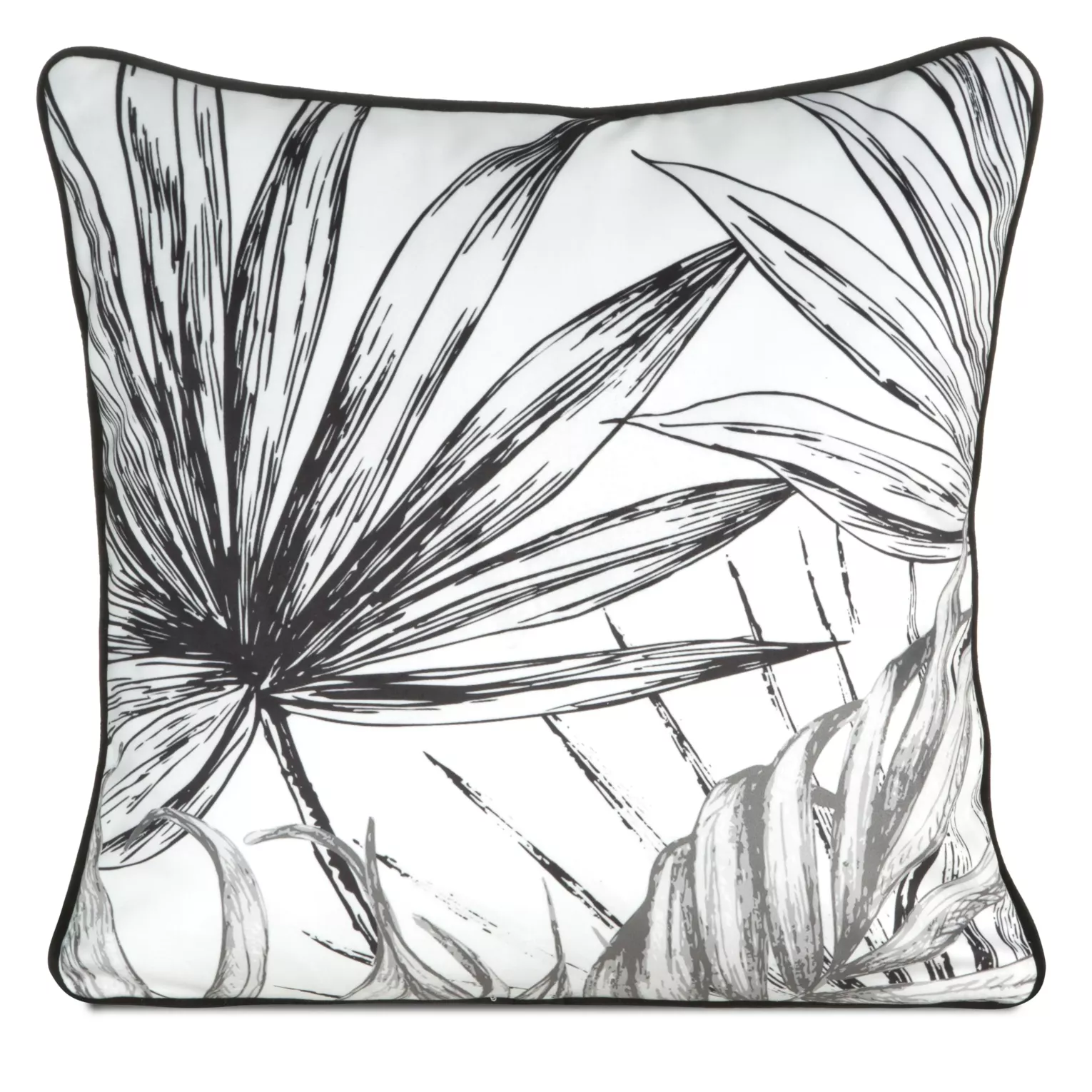 Poszewka na poduszkę 45x45 cm welwetowa, biało czarna z motywem roślinnym z wypustką na brzegach PALOMA Eurofirany Premium