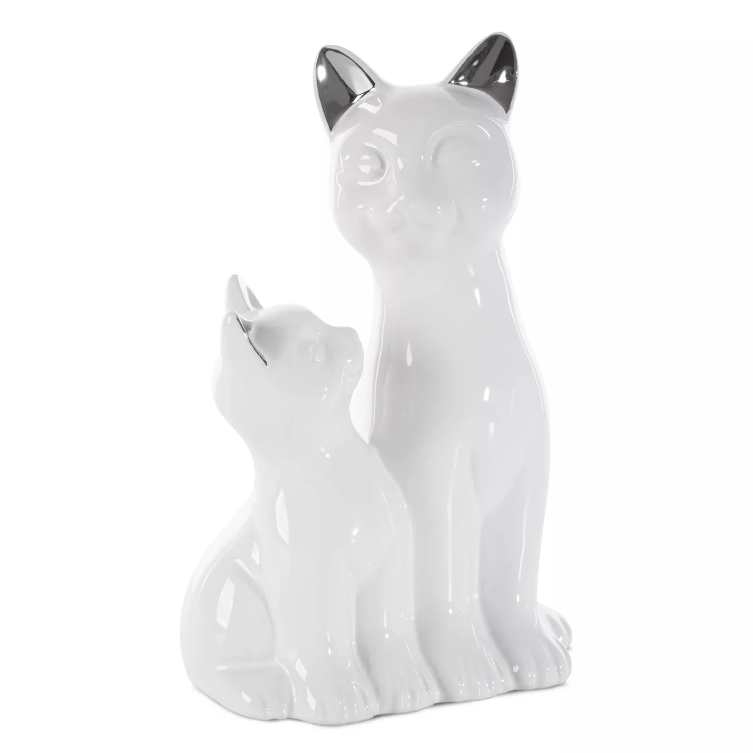 Figurka ceramiczna biało-srebrna kot  15x11x22 cm