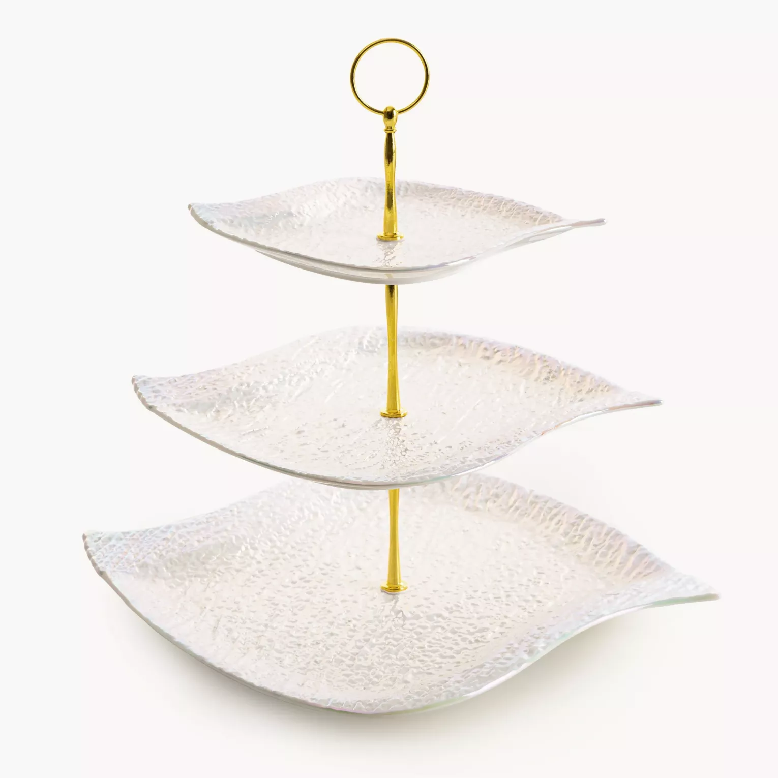 Patera ceramiczna dekoracyjna trzypoziomowa perłowa z wypukłym wzorem 27x28x30 cm NINA