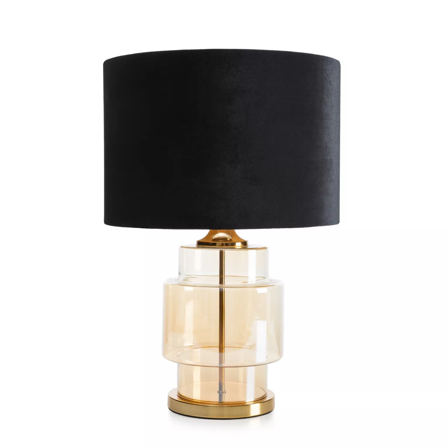 Lampa stołowa nocna czarno, jasnozłota z transparentnego szkła z błyszczącym welwetowym abażurem 28 x 57 cm IAN