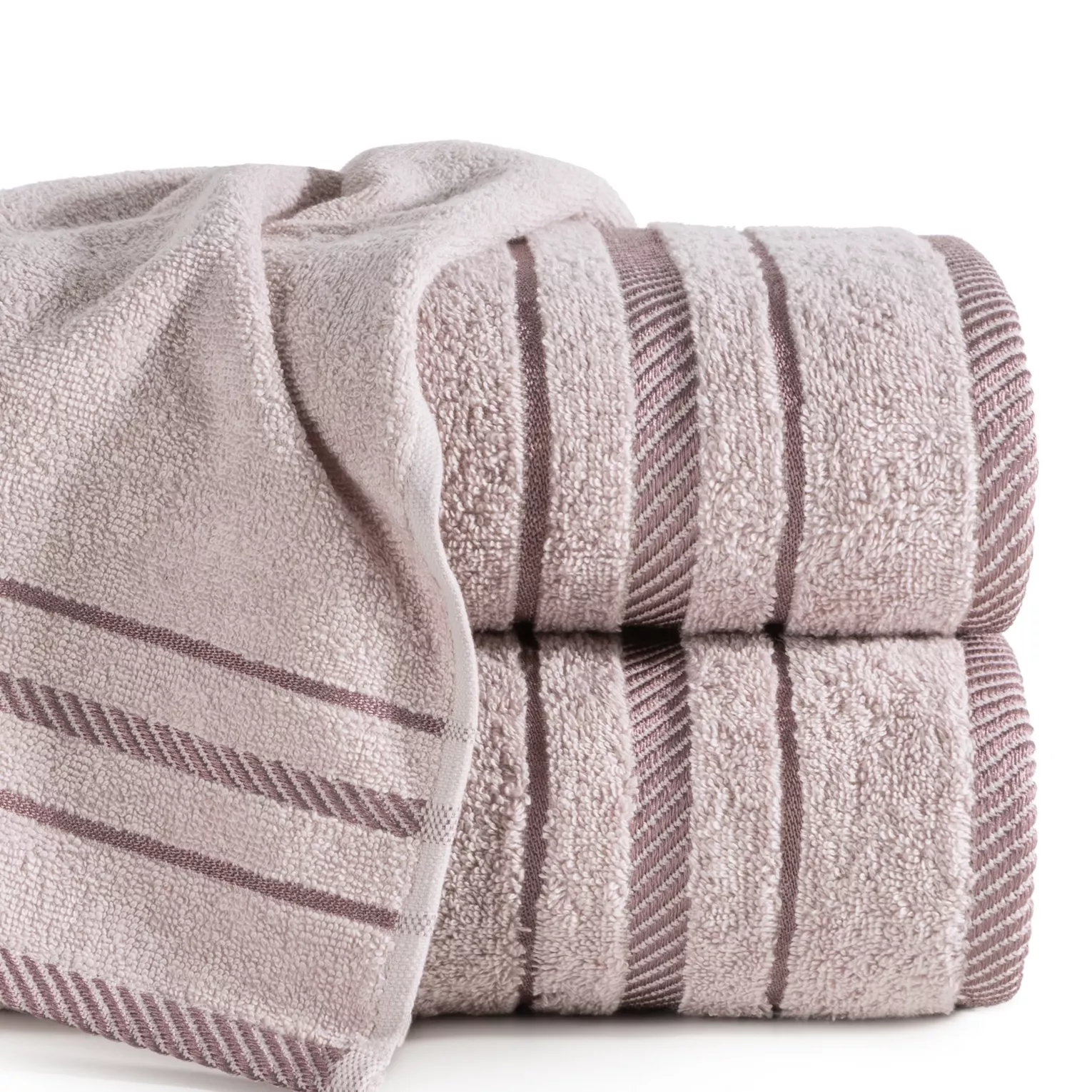 Ręcznik do rąk 30x50 cm bawełniany kolor pudrowy róż z bordiurą podkreśloną żakardowymi paseczkami 480 g/m2 KORAL
