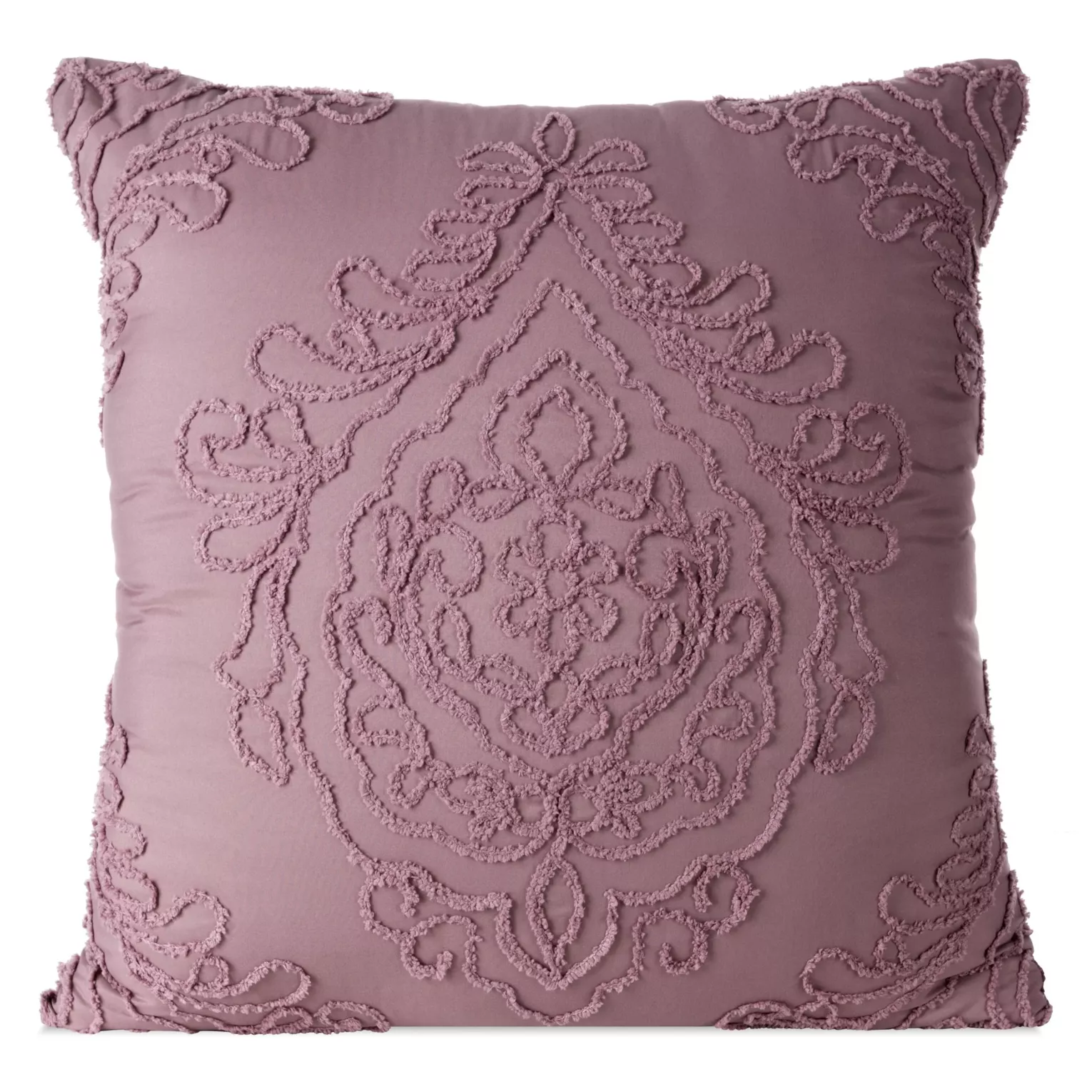 Poszewka na poduszkę 60x60 cm zdobiona ornamentową aplikacją fioletowa MIRA