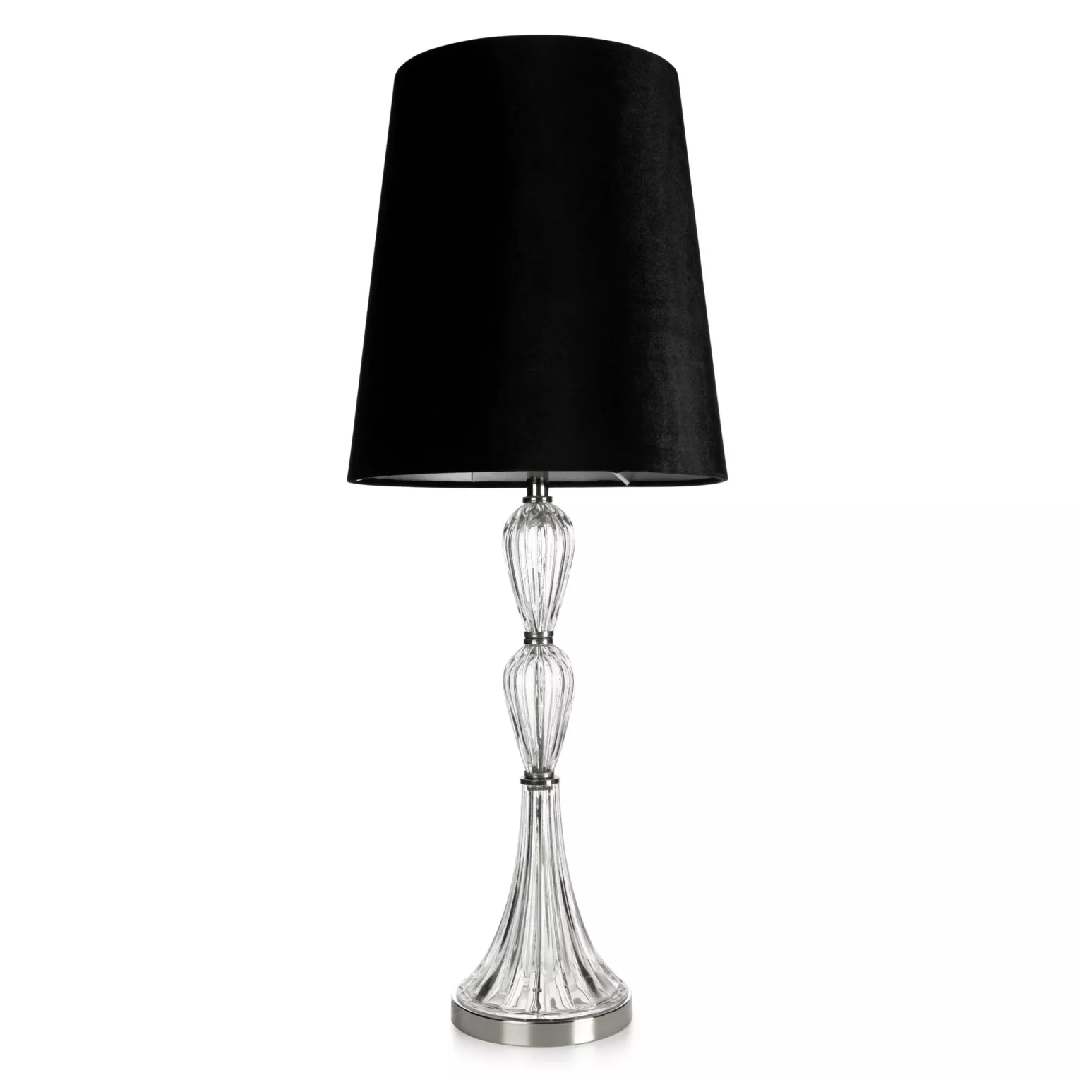 Lampa stołowa do salonu czarna z kryształową podstawą i matowym abażurem 25 x 82 cm ROBI