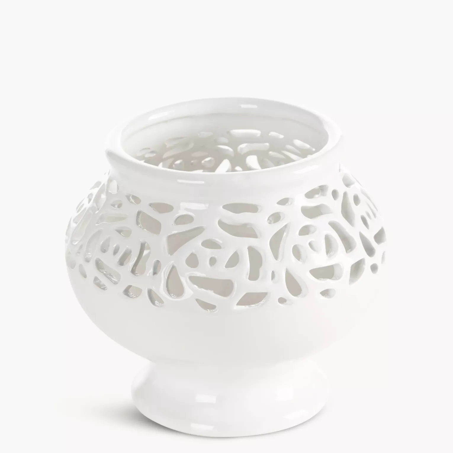 Wazon dekoracyjny kremowy wykończony ażurowym wzorem 16x14 cm CELIA