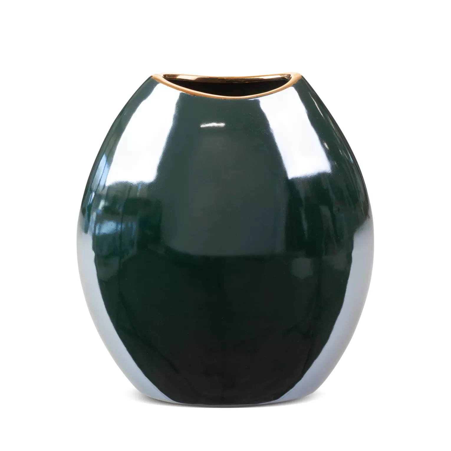 Wazon ceramiczny zielono-złoty o lśniącej powierzchni 18x9x20 cm AMORA 2