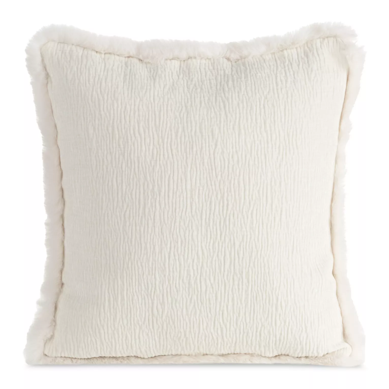 Poszewka na poduszkę 45x45 cm kremowa szenilowa zdobiona futerkiem na brzegach BLANCA 05