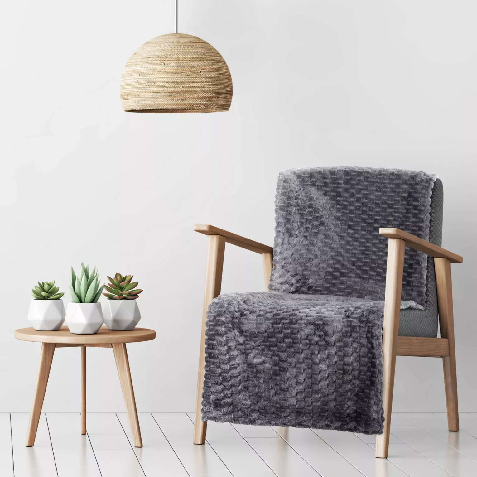 Narzuta na fotel-koc 70x160 cm stalowa miękka w dotyku z wytłaczanym wzorem jodełki CINDY 5 Design 91