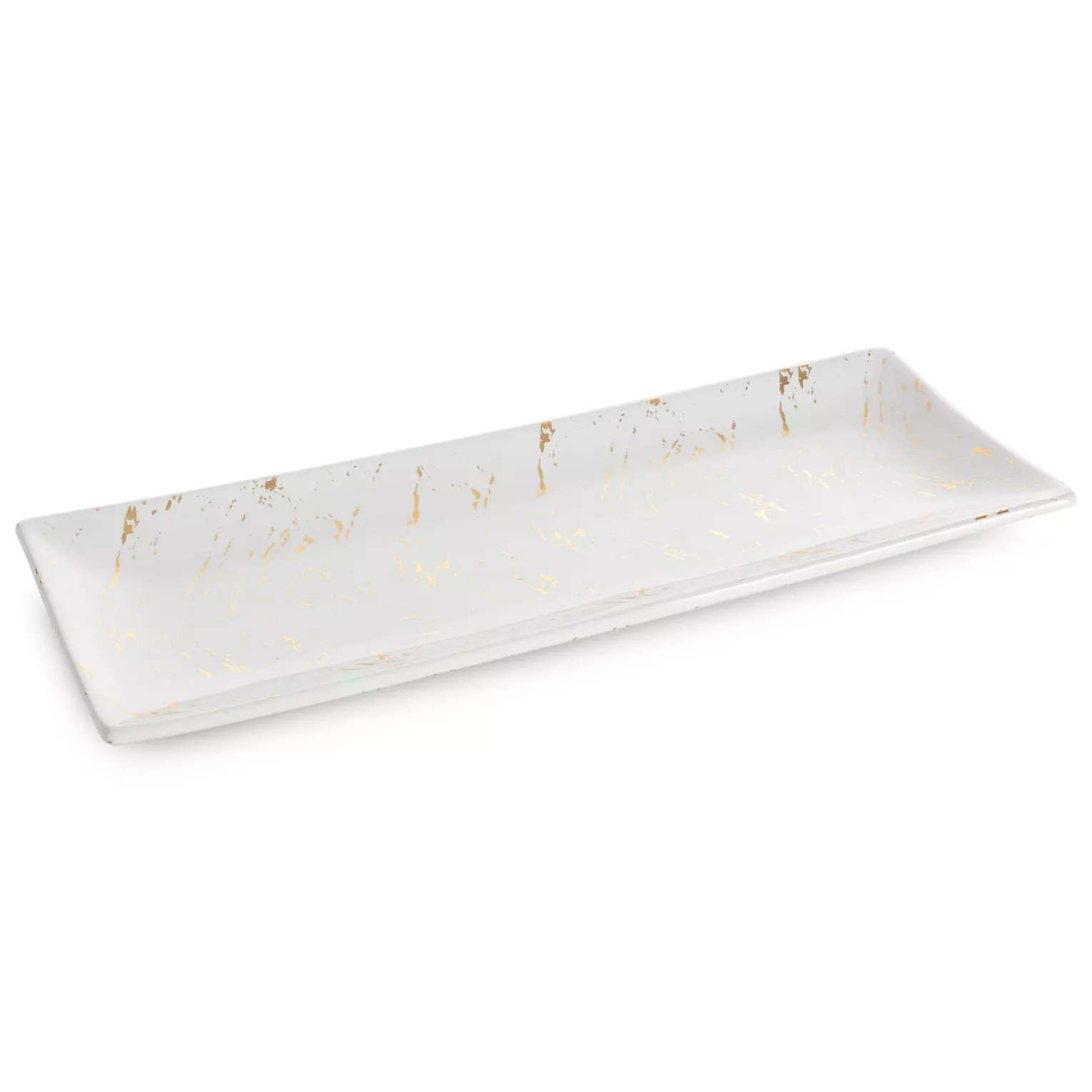Patera ceramiczna  dekoracyjna biało-złota zdobiona przecieranym wzorem 38x14x4 cm ARIELA 2