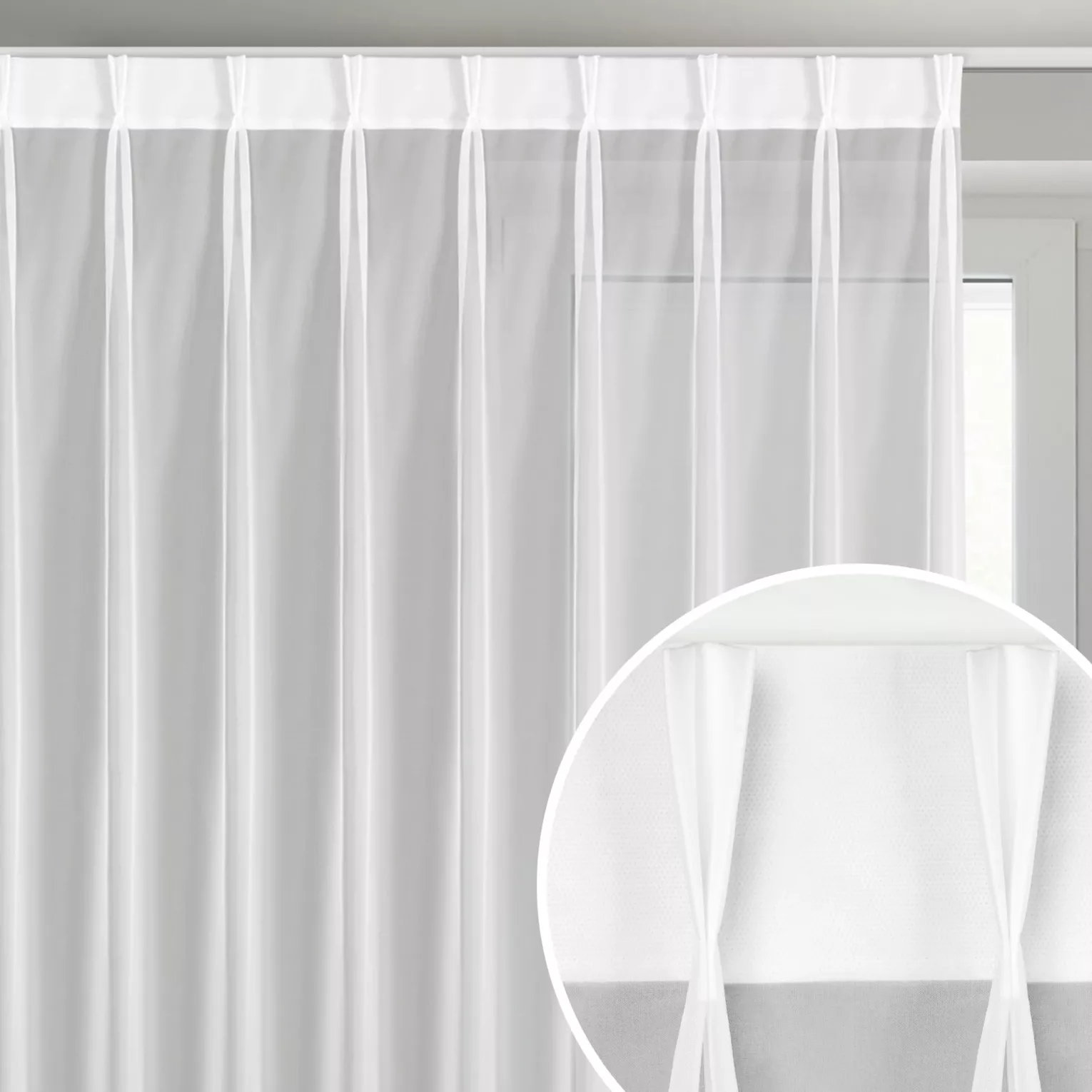 Firana biała z gładkiego woalu 230x270 cm (wymiar podany na gotowo) system flex - LUCY